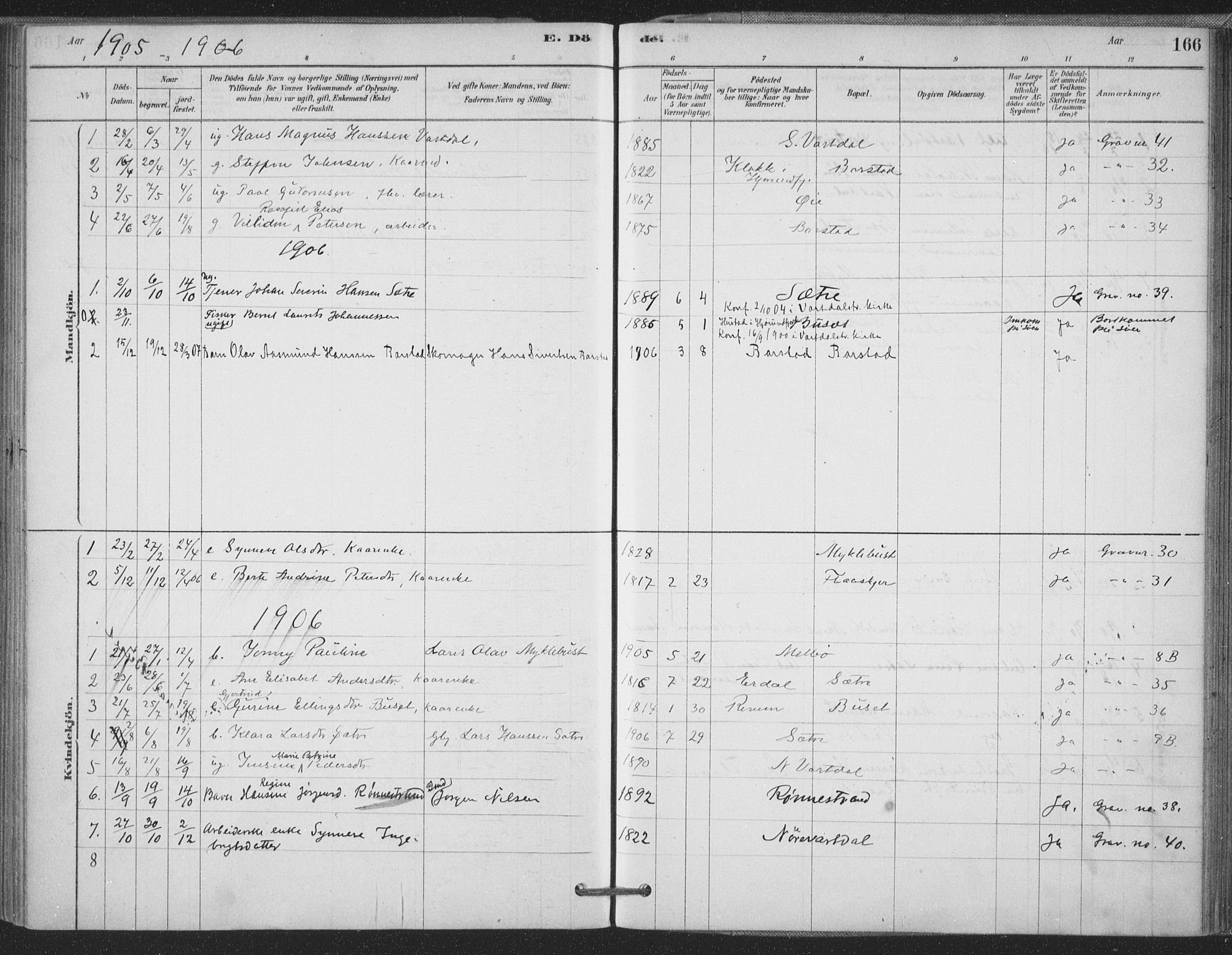 Ministerialprotokoller, klokkerbøker og fødselsregistre - Møre og Romsdal, AV/SAT-A-1454/514/L0199: Parish register (official) no. 514A01, 1878-1912, p. 166