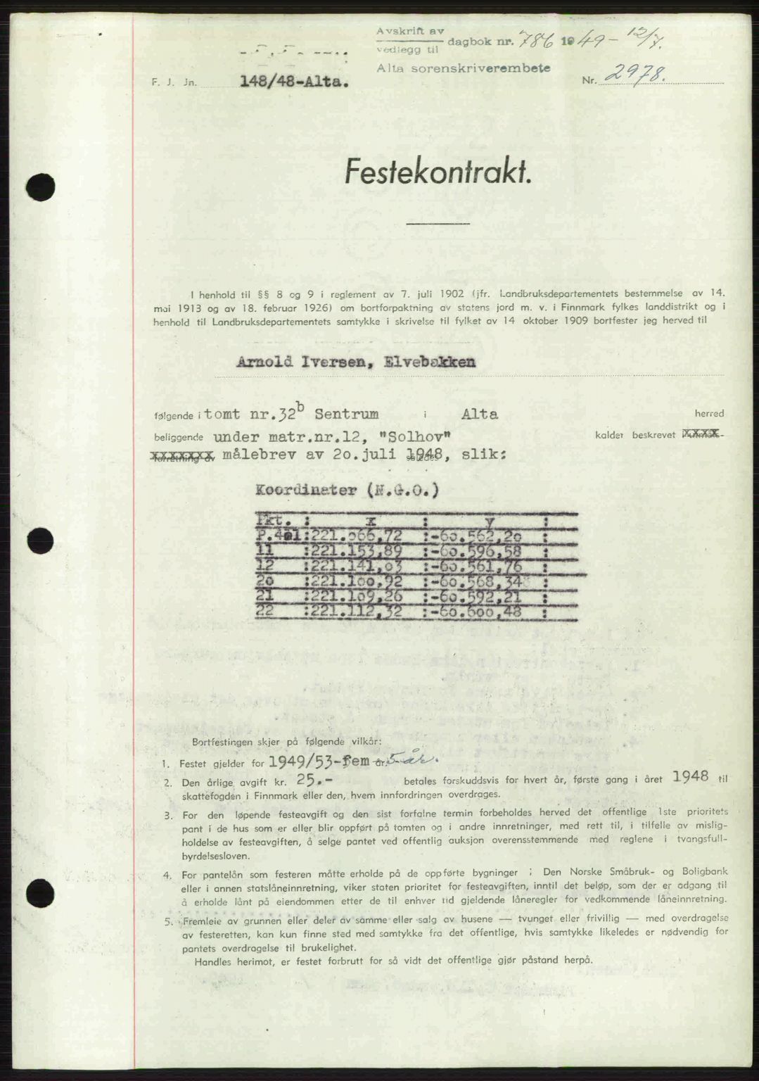 Alta fogderi/sorenskriveri, SATØ/SATØ-5/1/K/Kd/L0037pantebok: Mortgage book no. 39-40, 1948-1949, Diary no: : 786/1949