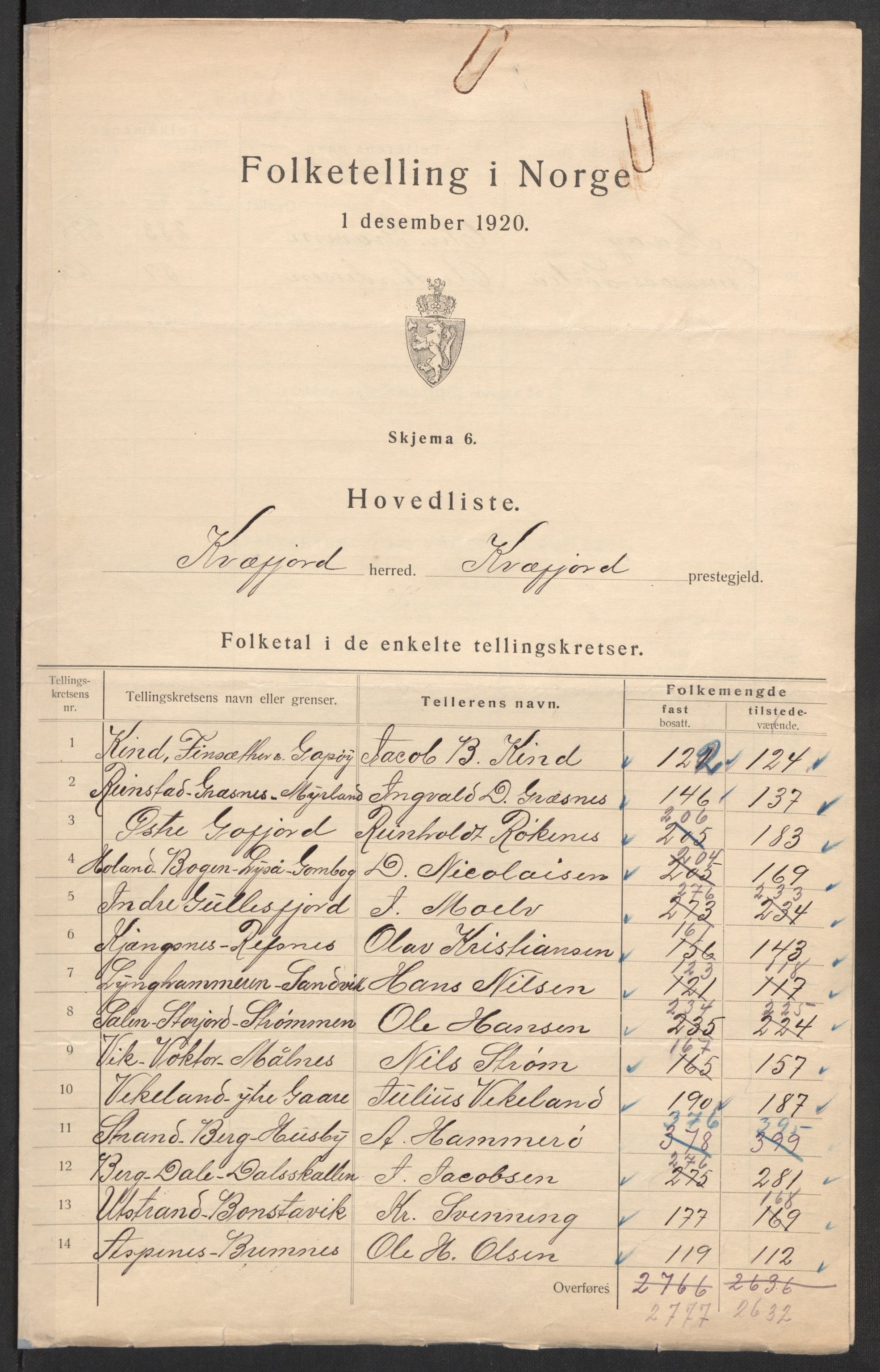 SATØ, 1920 census for Kvæfjord, 1920, p. 13