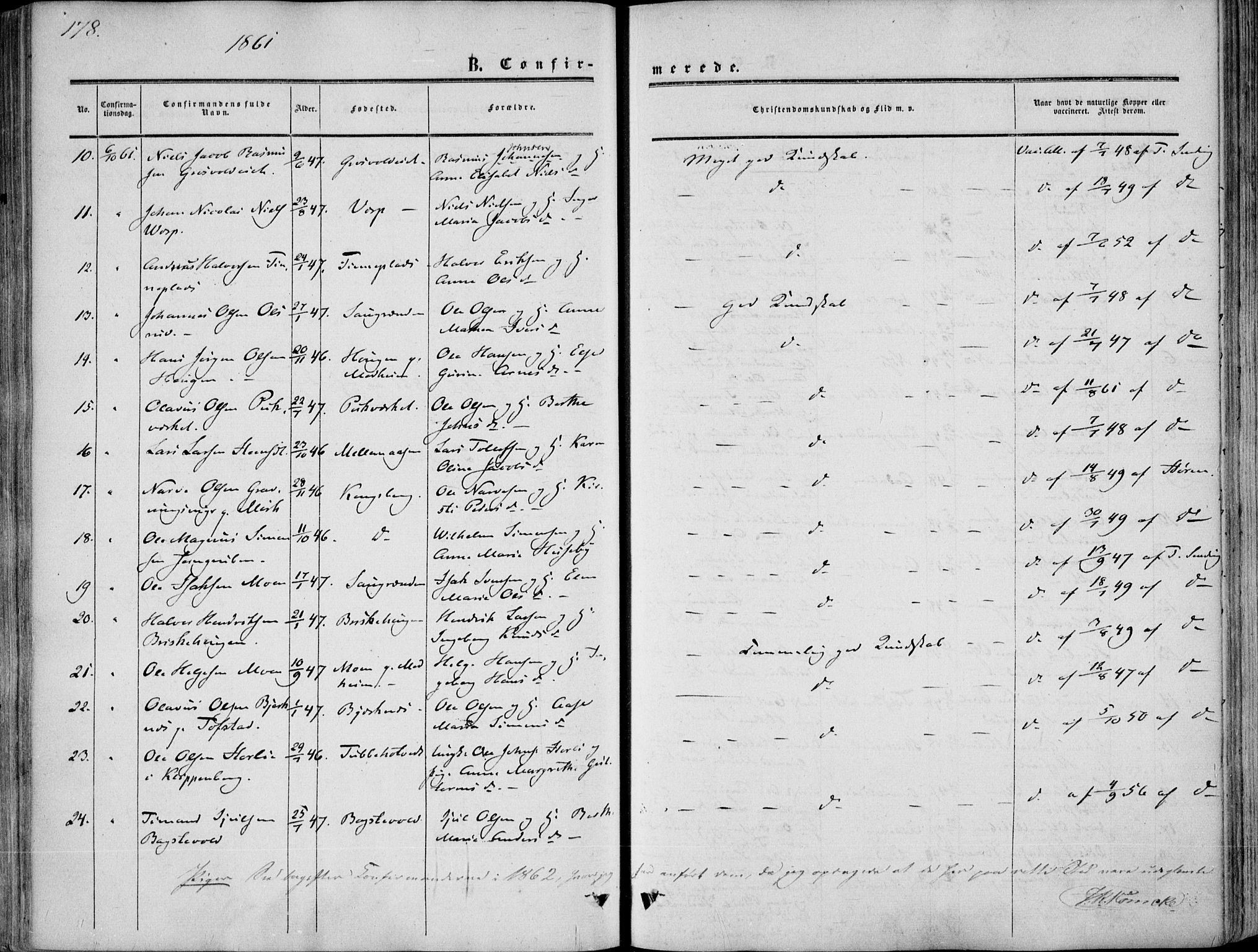 Sandsvær kirkebøker, AV/SAKO-A-244/F/Fa/L0006: Parish register (official) no. I 6, 1857-1868, p. 178