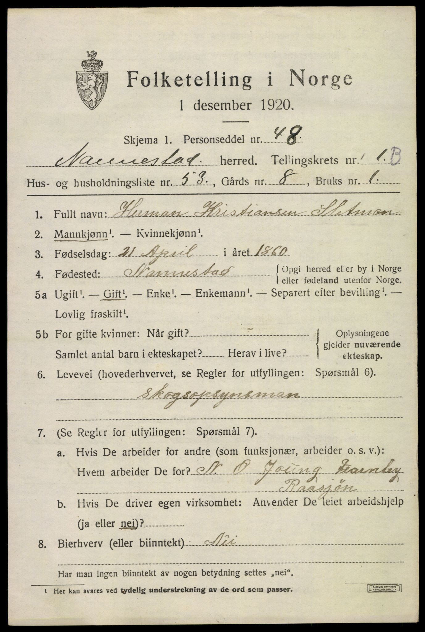 SAO, 1920 census for Nannestad, 1920, p. 2609