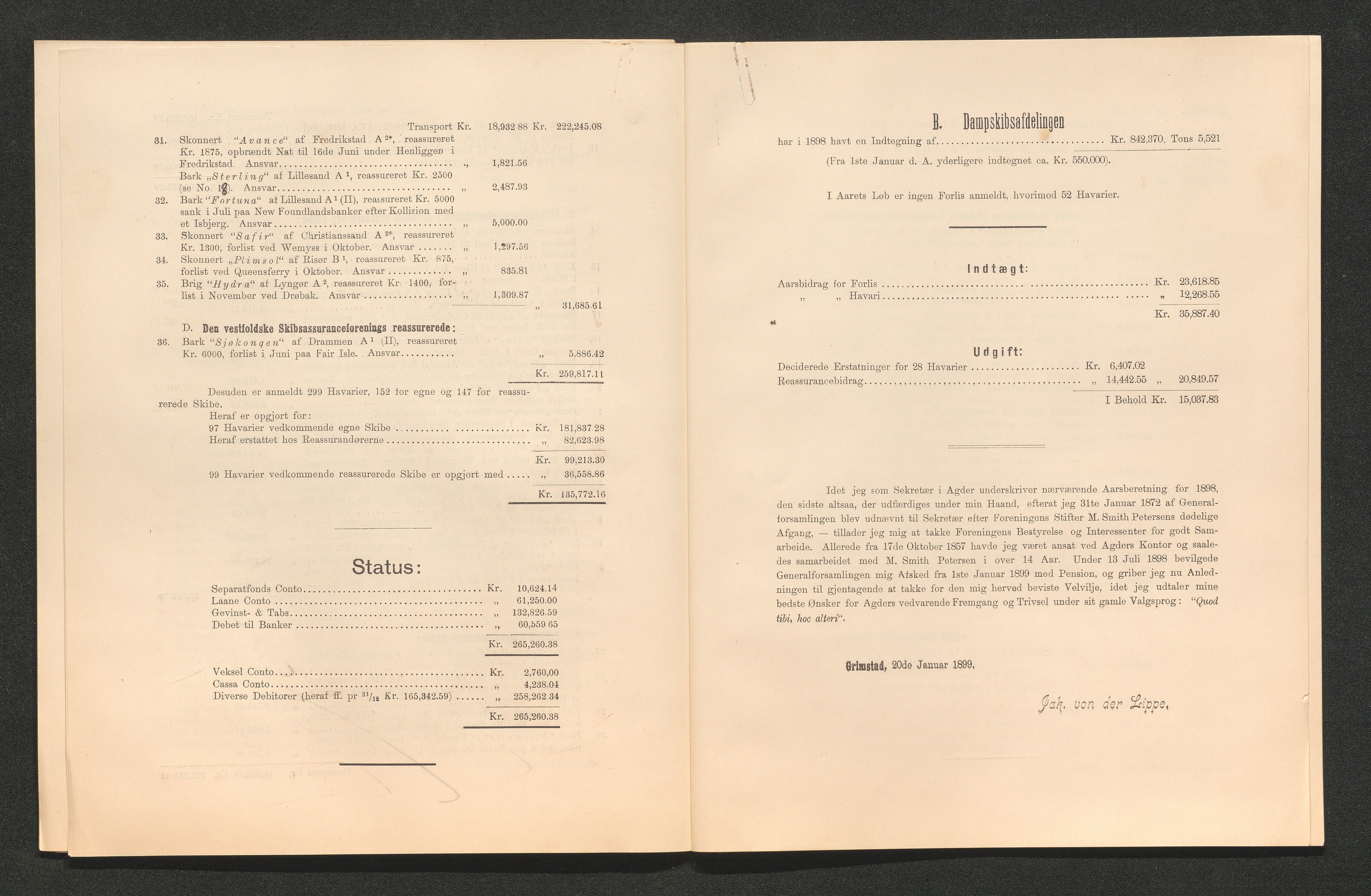 Agders Gjensidige Assuranceforening, AAKS/PA-1718/05/L0003: Regnskap, seilavdeling, pakkesak, 1890-1912