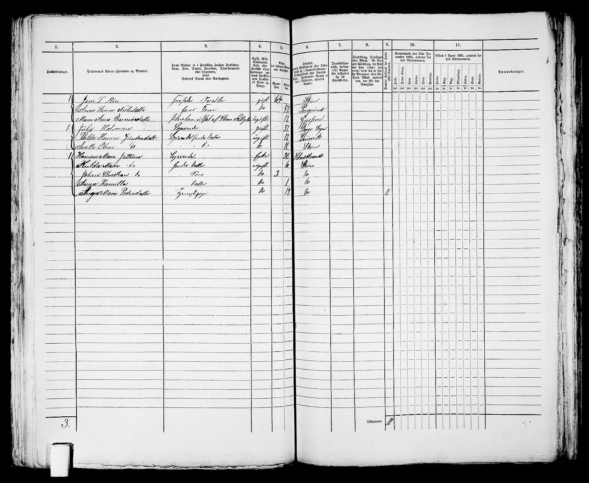 RA, 1865 census for Skien, 1865, p. 992