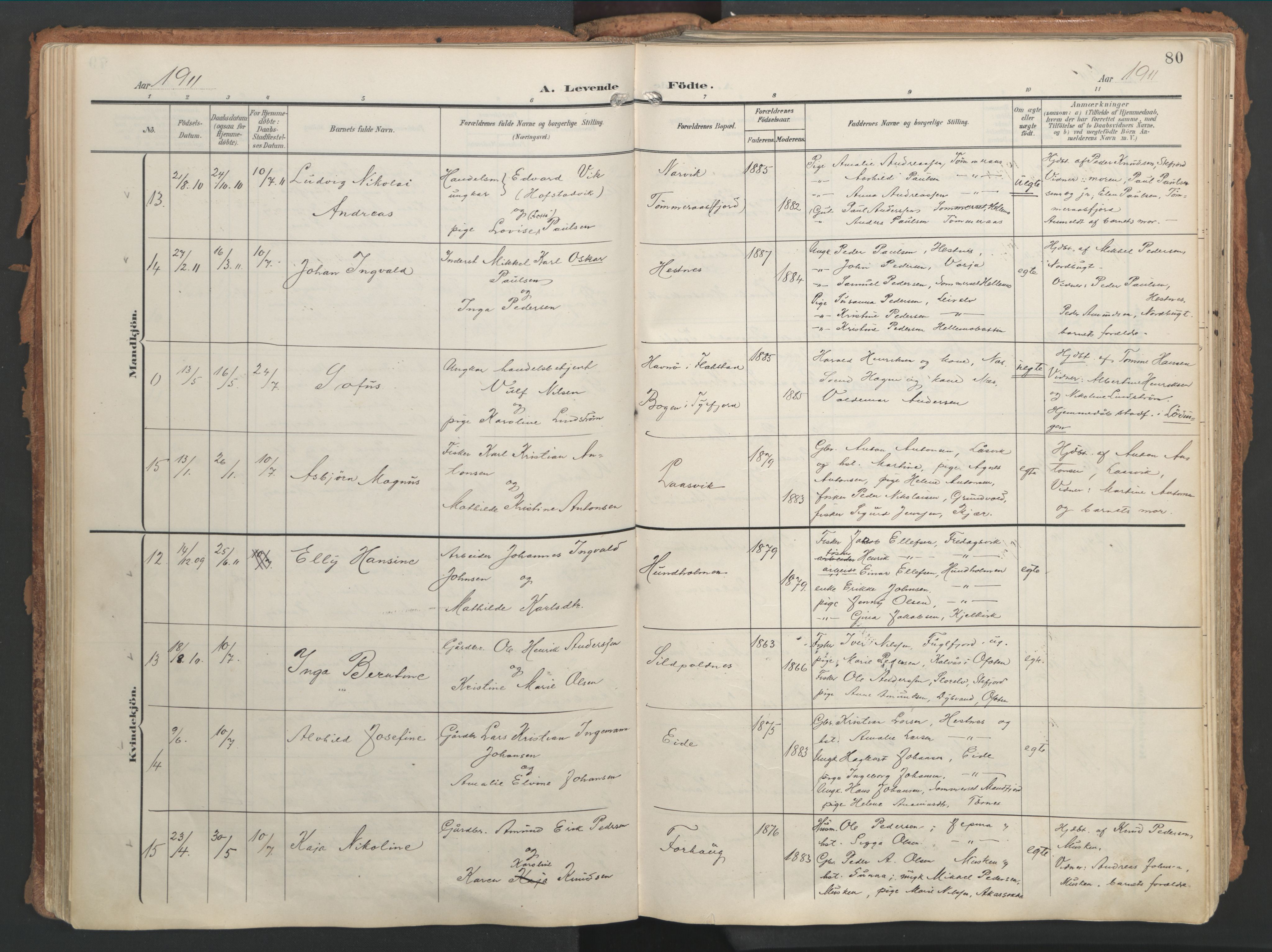 Ministerialprotokoller, klokkerbøker og fødselsregistre - Nordland, SAT/A-1459/861/L0871: Parish register (official) no. 861A06, 1903-1916, p. 80