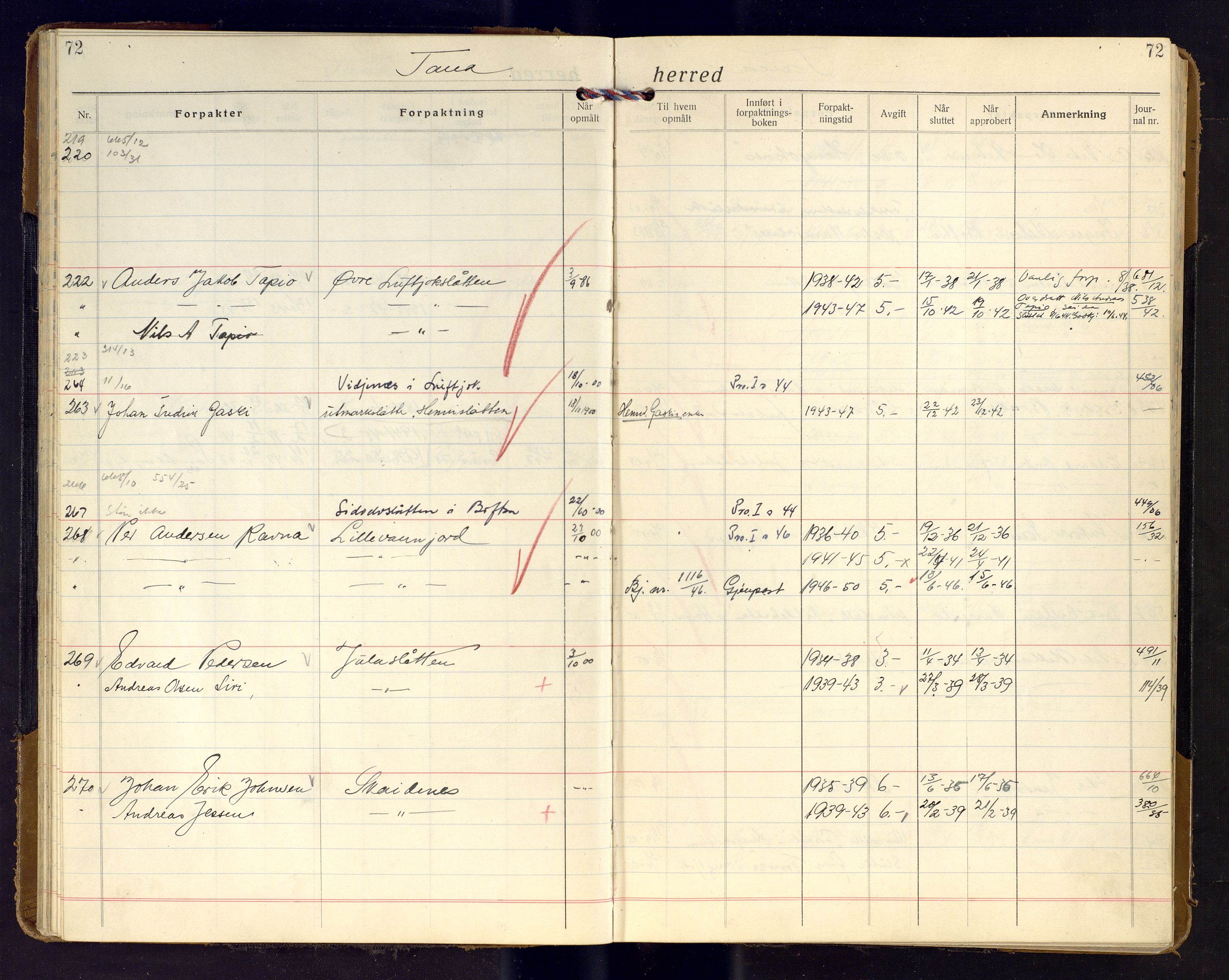 Finnmark jordsalgskommisjon/jordsalgskontor og Statskog SF Finnmark jordsalgskontor, AV/SATØ-S-1443/J/Ja/L0008: Forpaktningsbok for Finnmark III, 1914-1948, p. 72