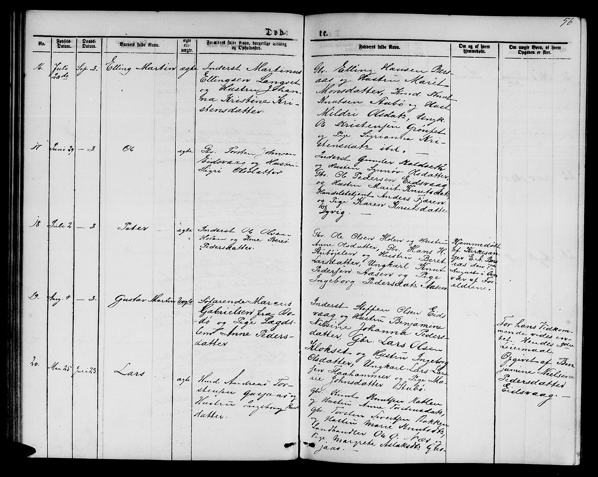 Ministerialprotokoller, klokkerbøker og fødselsregistre - Møre og Romsdal, AV/SAT-A-1454/551/L0630: Parish register (copy) no. 551C02, 1867-1885, p. 56