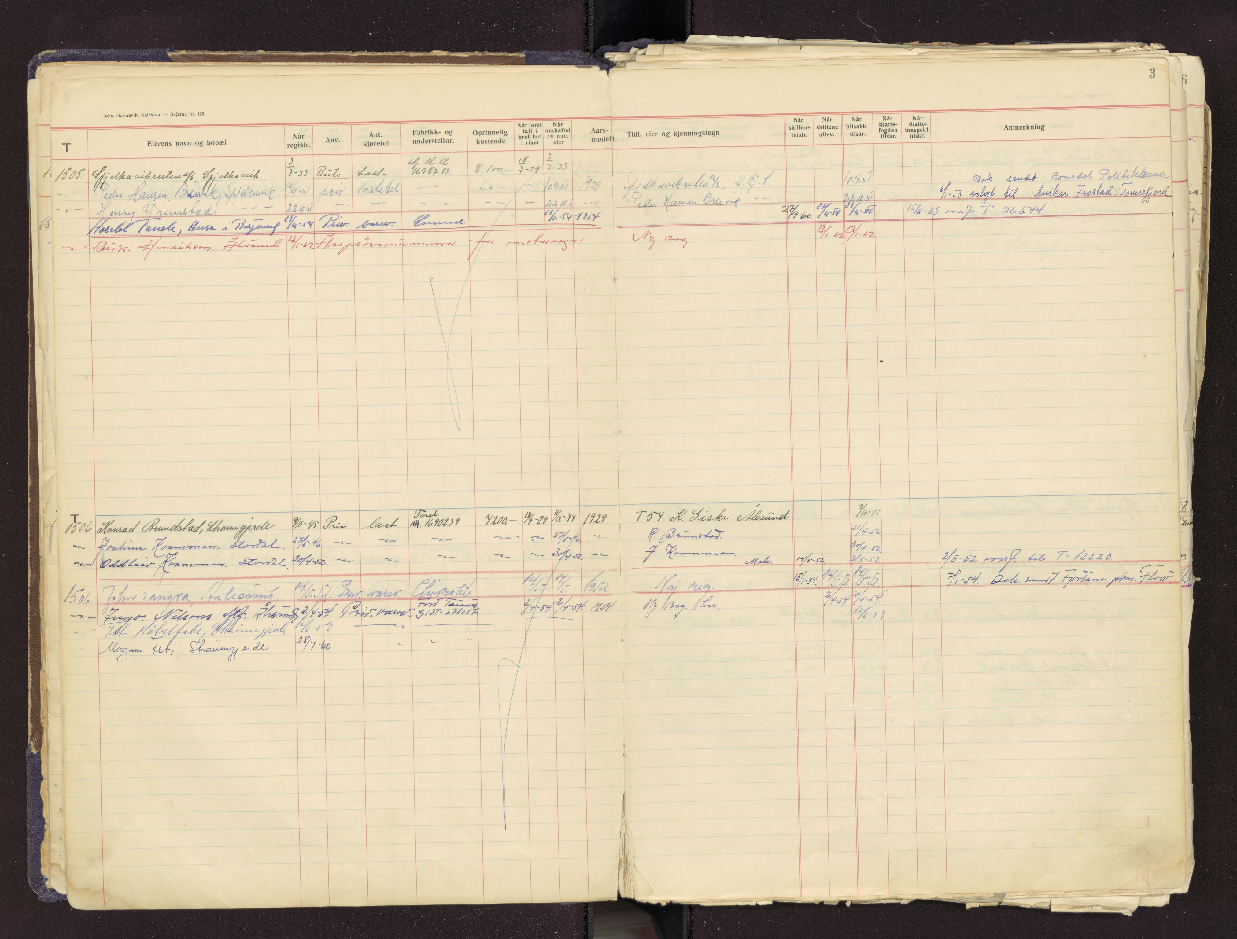 Møre og Romsdal vegkontor - Ålesund trafikkstasjon, SAT/A-4099/F/Fb/L0004: Bilregister; T 1501 - T 1999, 1920-1970, p. 3