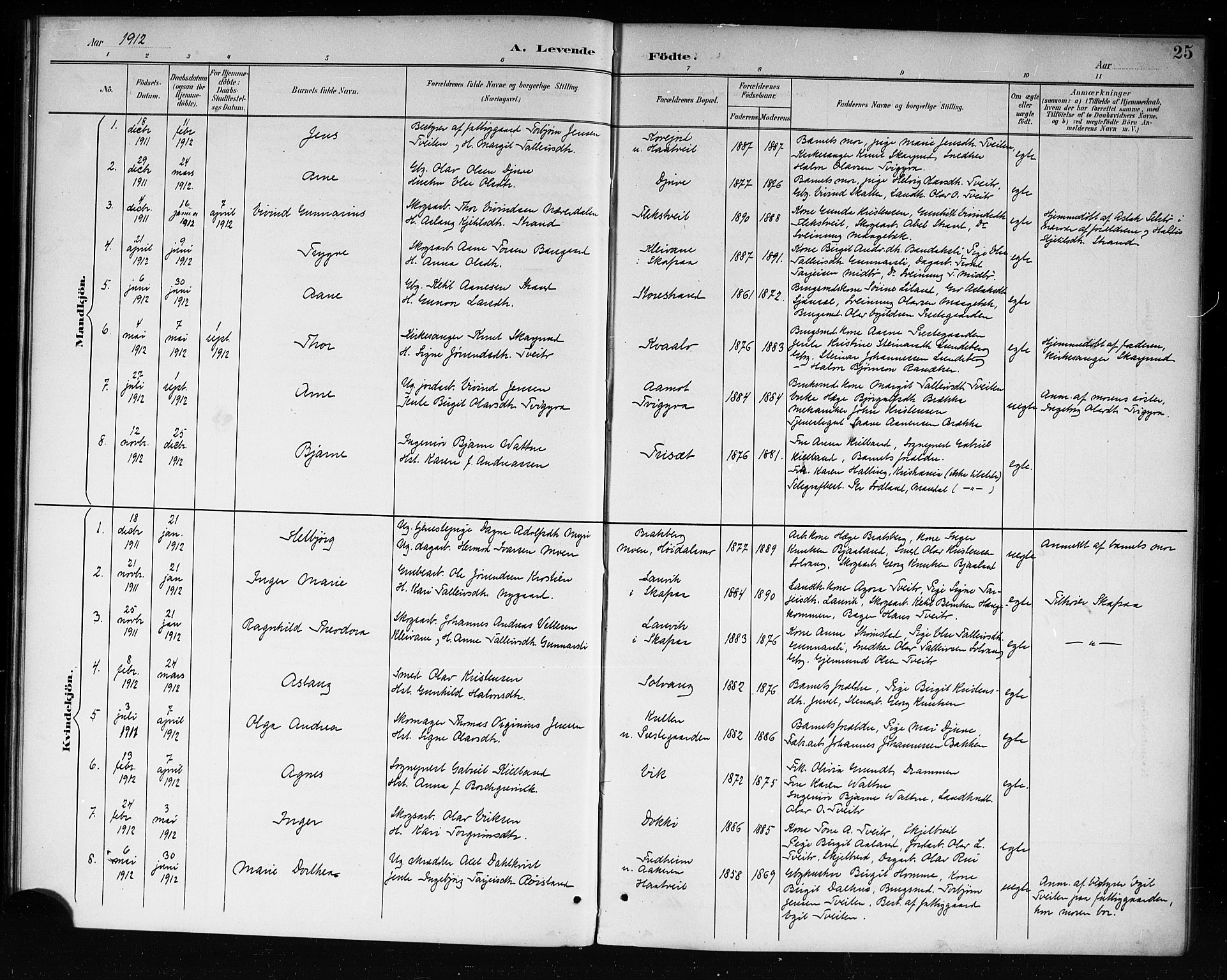 Lårdal kirkebøker, SAKO/A-284/G/Ga/L0003: Parish register (copy) no. I 3, 1891-1918, p. 25