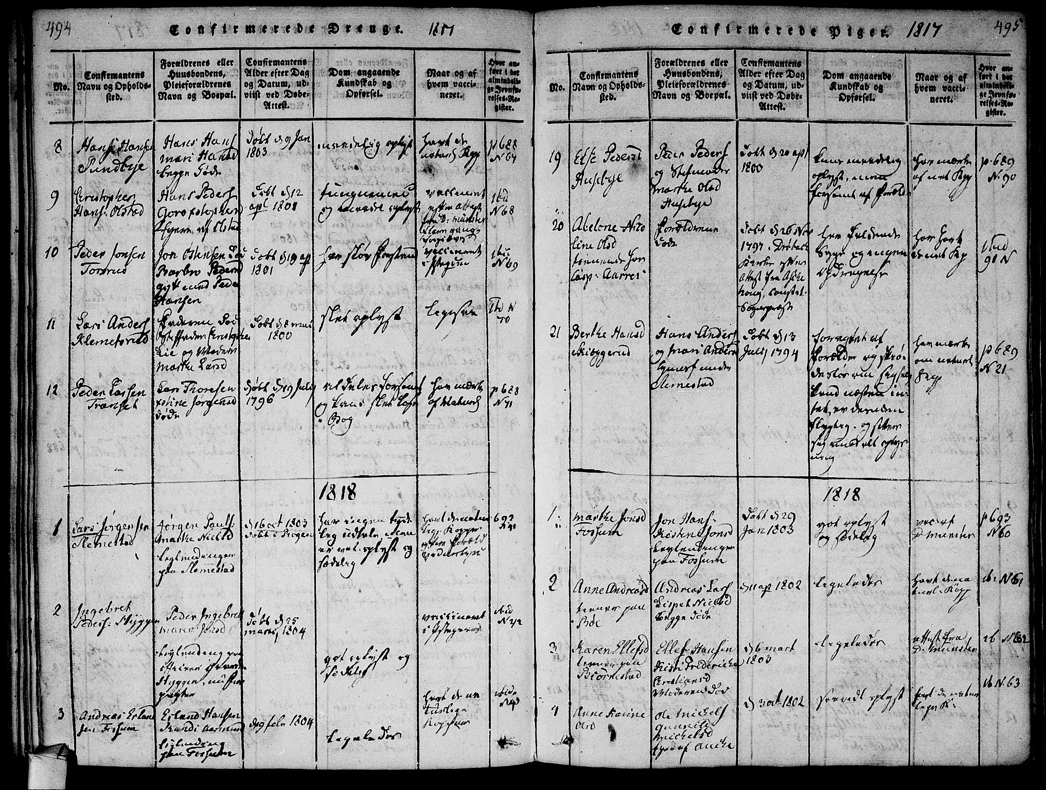 Røyken kirkebøker, SAKO/A-241/F/Fa/L0004: Parish register (official) no. 4, 1814-1832, p. 494-495