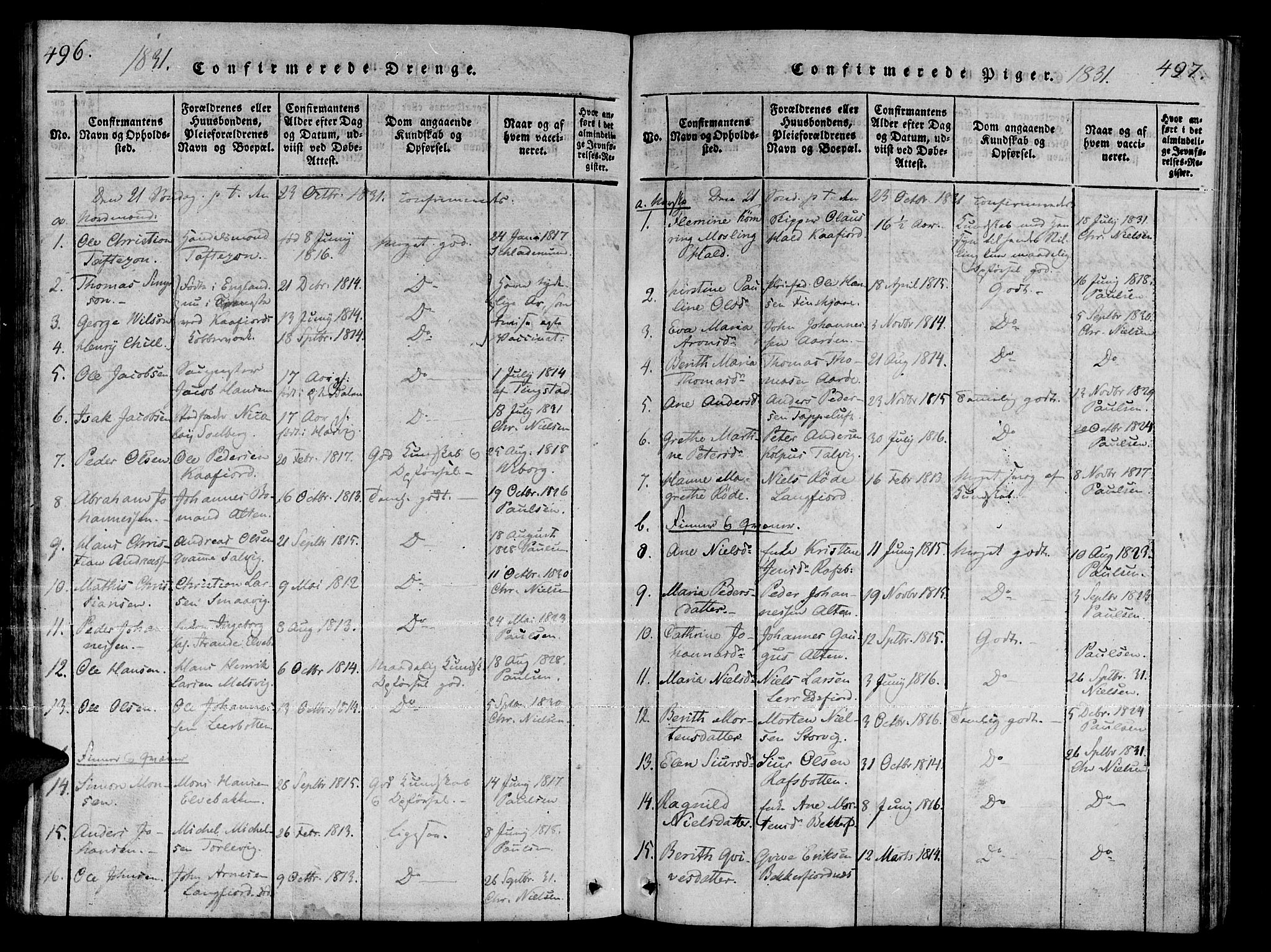 Talvik sokneprestkontor, SATØ/S-1337/H/Ha/L0008kirke: Parish register (official) no. 8, 1821-1837, p. 496-497