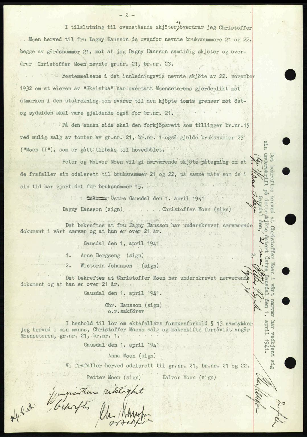 Sør-Gudbrandsdal tingrett, SAH/TING-004/H/Hb/Hbd/L0009: Mortgage book no. A9, 1941-1941, Diary no: : 1033/1941