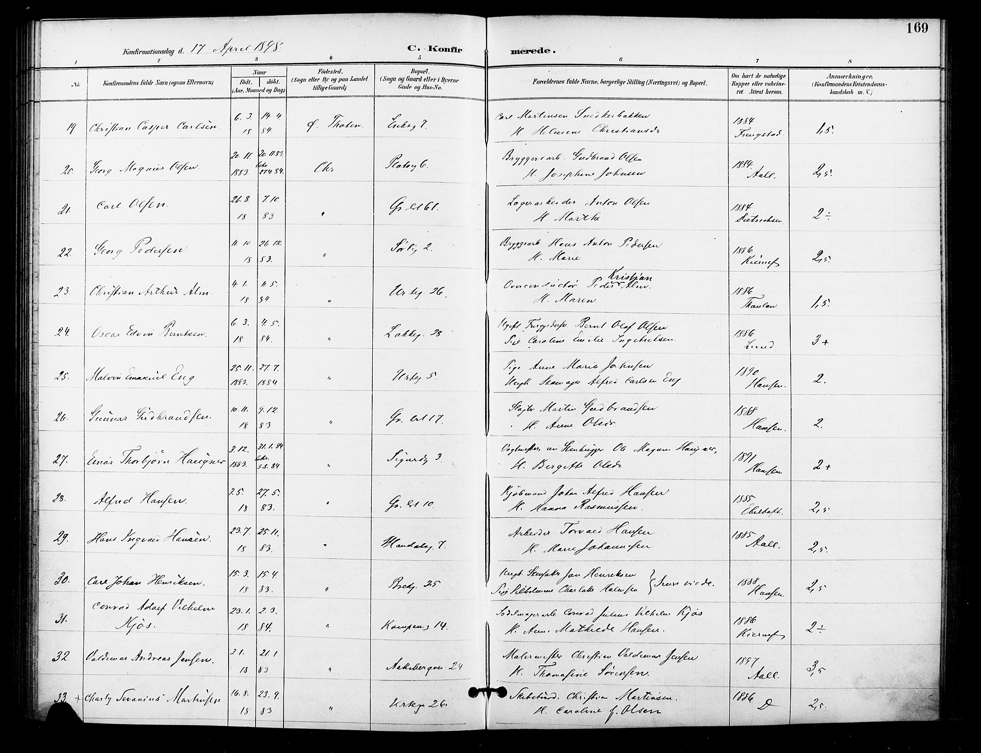 Grønland prestekontor Kirkebøker, SAO/A-10848/F/Fa/L0011: Parish register (official) no. 11, 1892-1907, p. 169