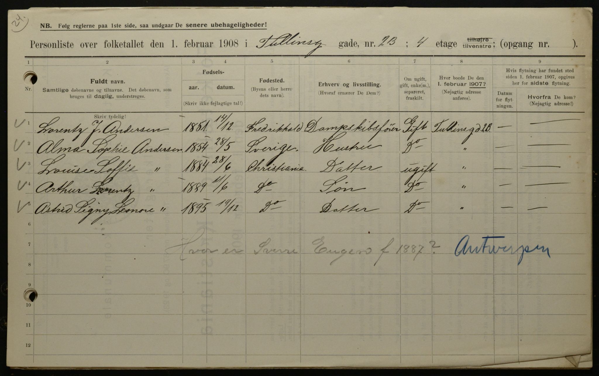 OBA, Municipal Census 1908 for Kristiania, 1908, p. 105483