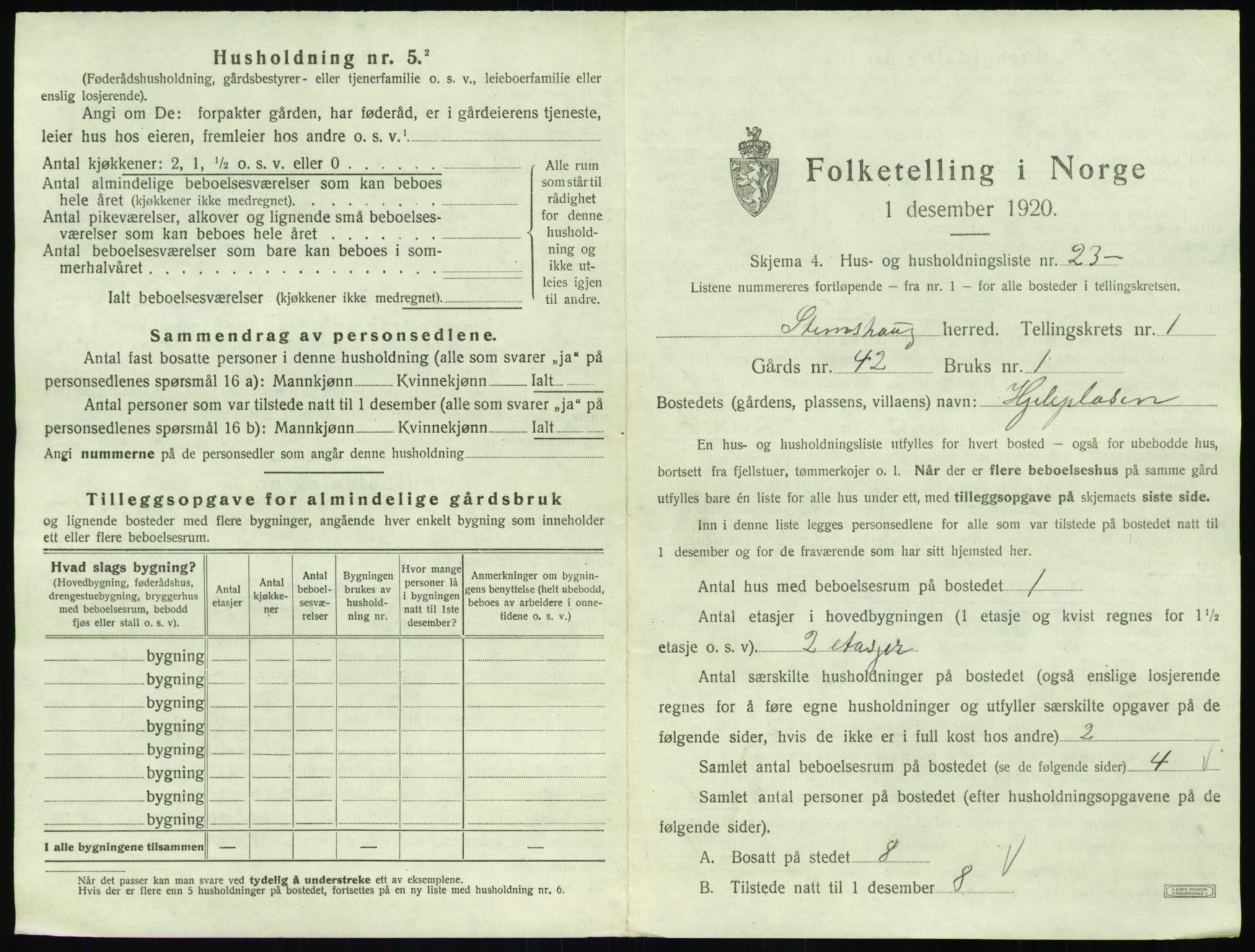 SAT, 1920 census for Stemshaug, 1920, p. 72