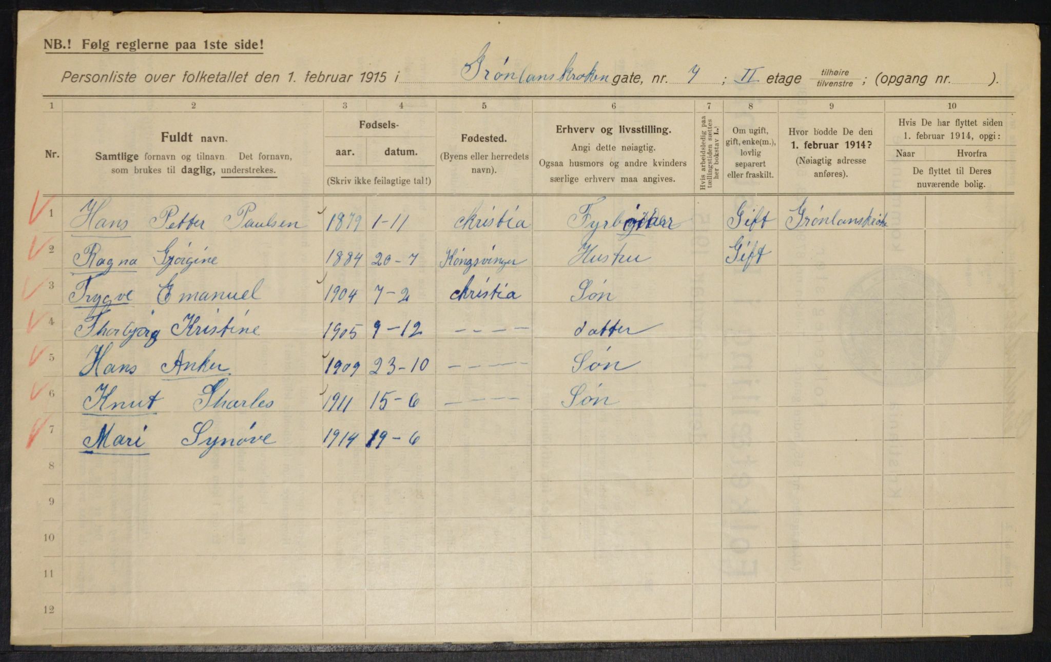 OBA, Municipal Census 1915 for Kristiania, 1915, p. 31157