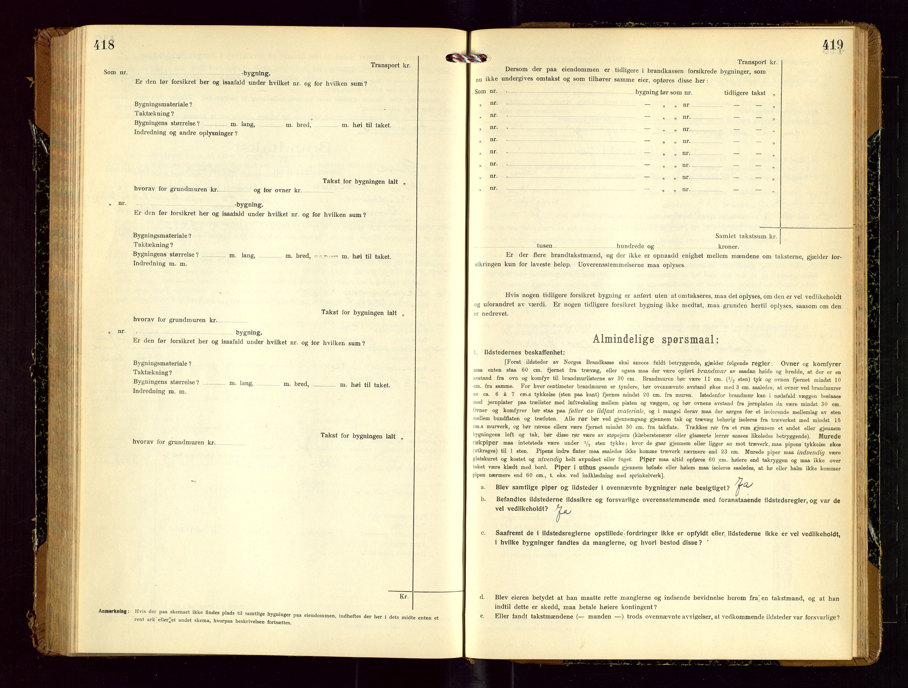 Time lensmannskontor, SAST/A-100420/Gob/L0002: Branntakstprotokoll, 1919-1952, p. 418-419