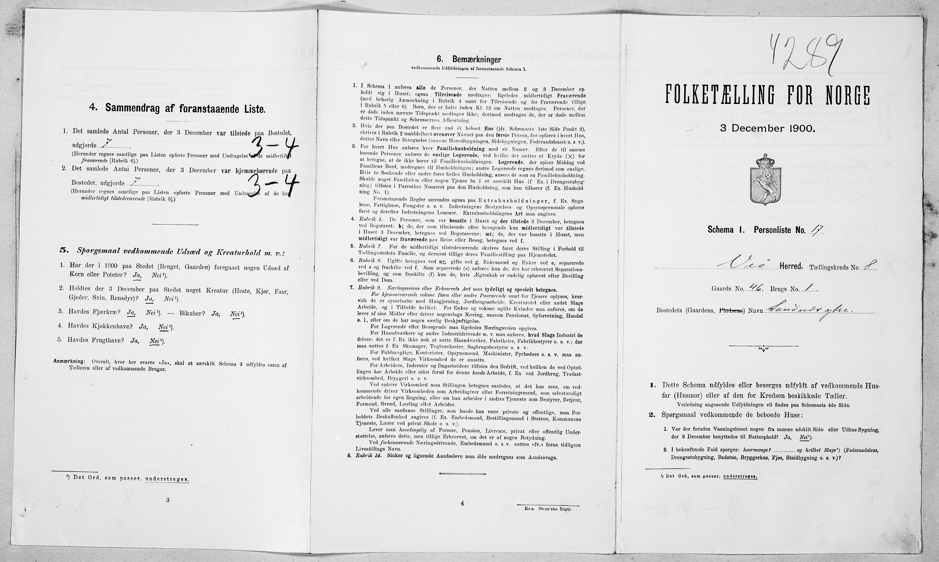 SAT, 1900 census for Veøy, 1900, p. 535