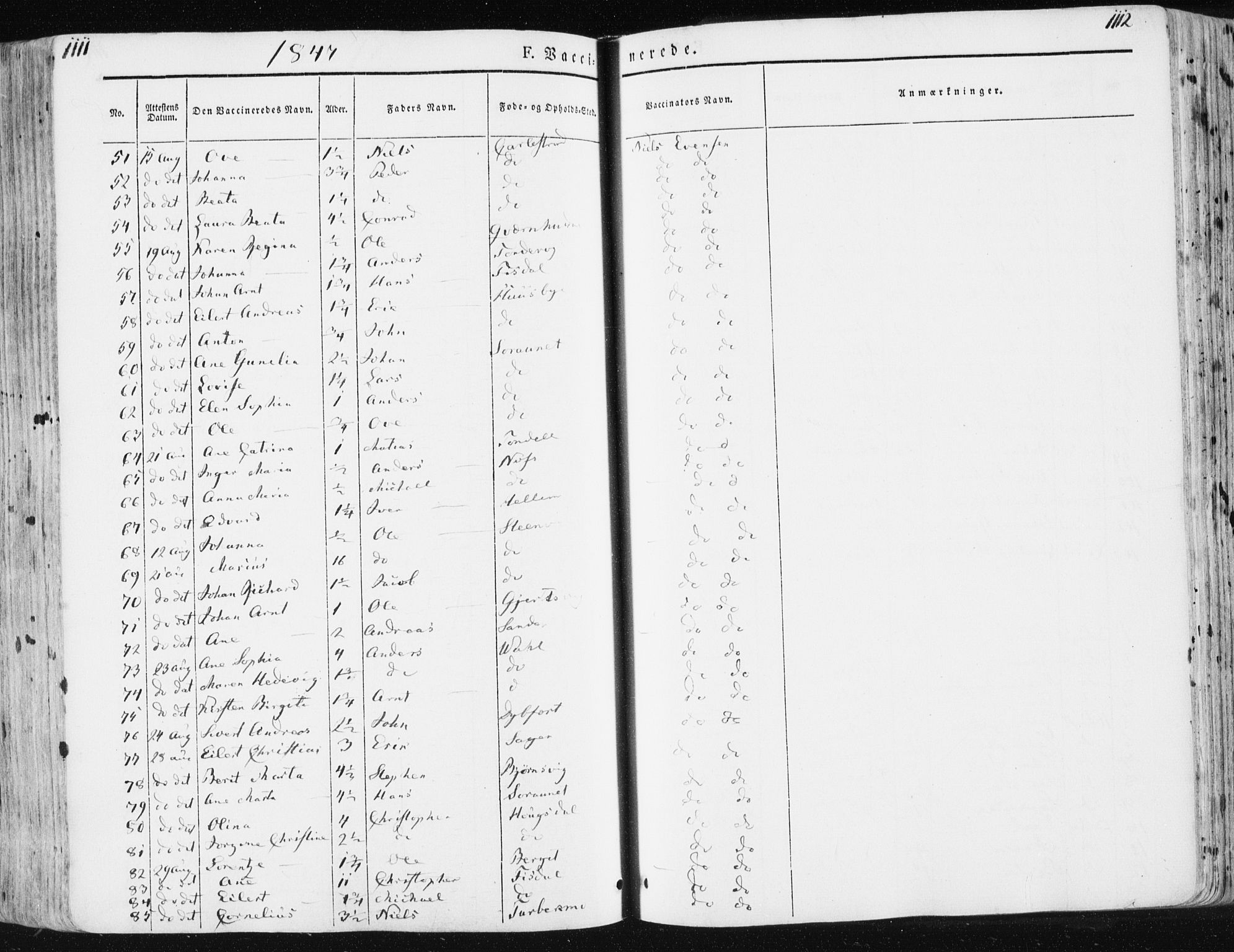Ministerialprotokoller, klokkerbøker og fødselsregistre - Sør-Trøndelag, SAT/A-1456/659/L0736: Parish register (official) no. 659A06, 1842-1856, p. 1111-1112