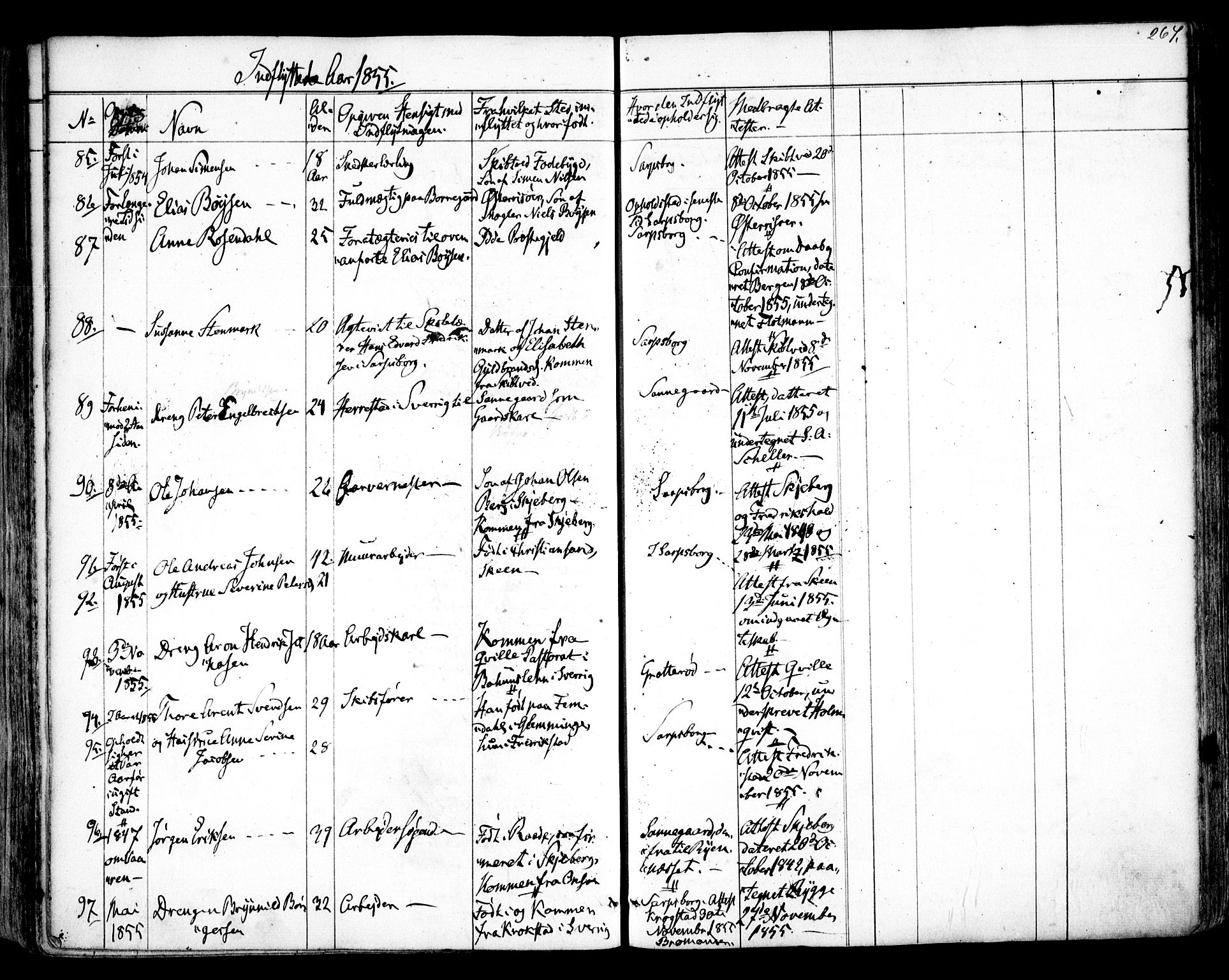 Tune prestekontor Kirkebøker, SAO/A-2007/F/Fa/L0011: Parish register (official) no. 11, 1852-1856, p. 267