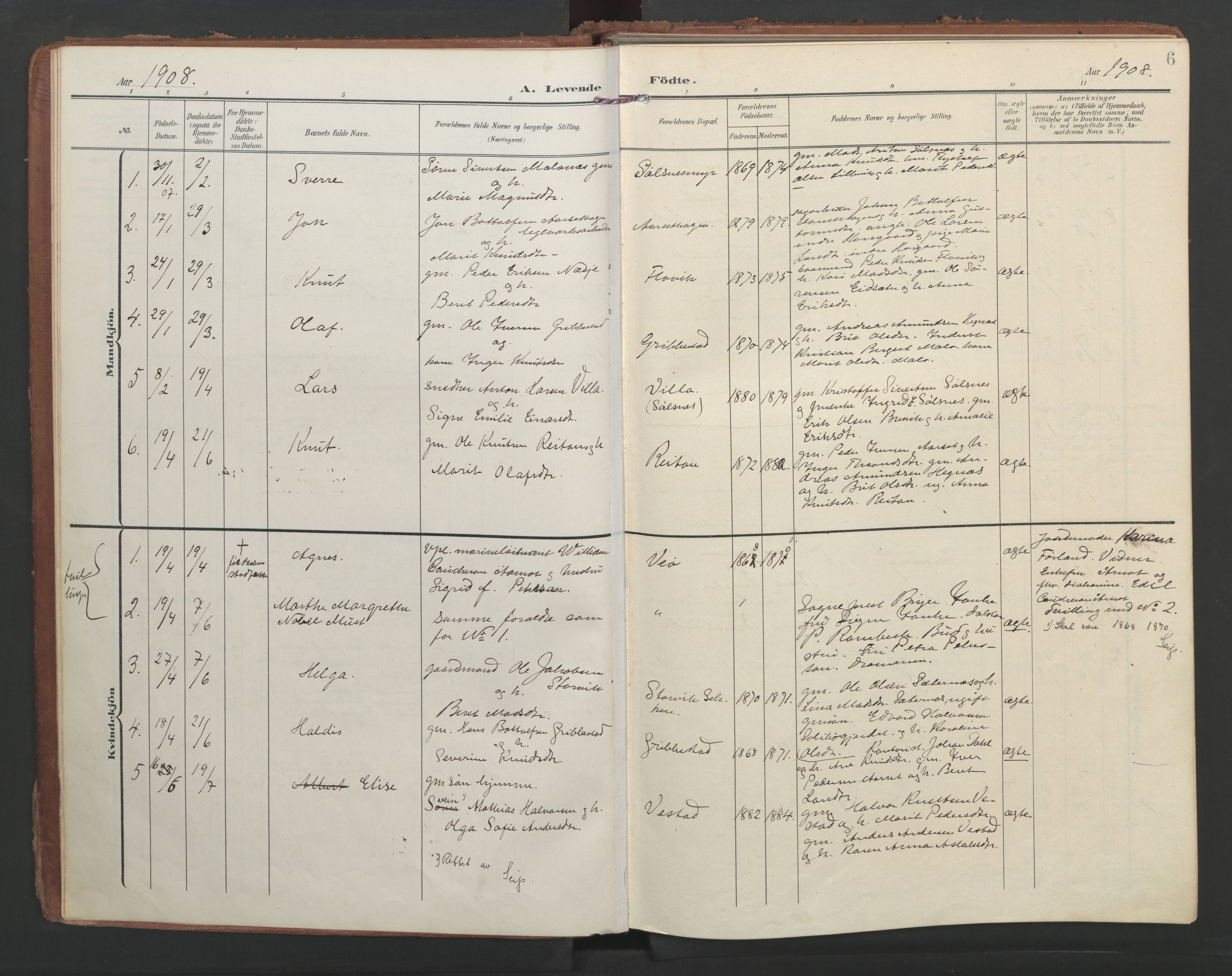 Ministerialprotokoller, klokkerbøker og fødselsregistre - Møre og Romsdal, SAT/A-1454/547/L0605: Parish register (official) no. 547A07, 1907-1936, p. 6