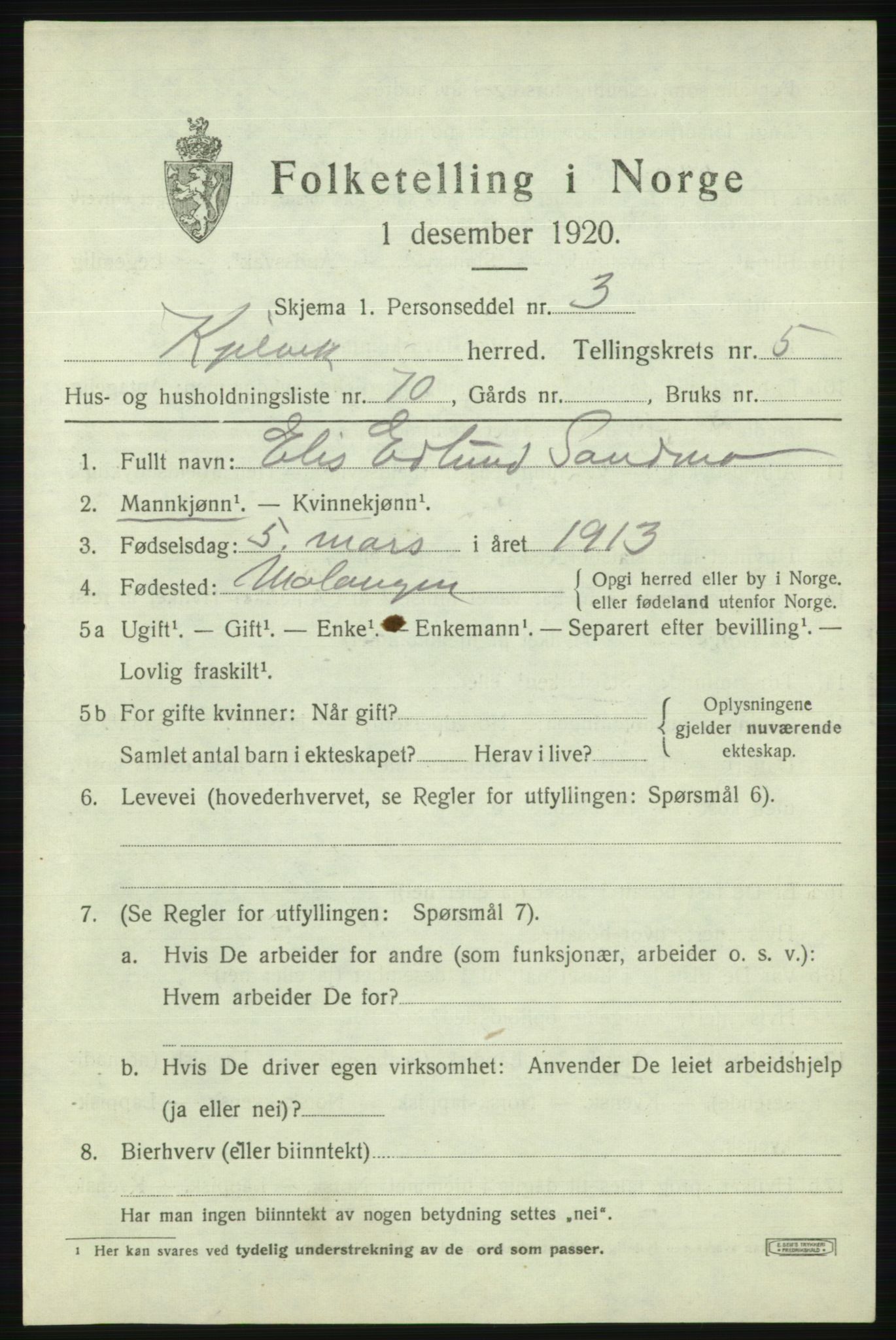 SATØ, 1920 census for Kjelvik, 1920, p. 3169