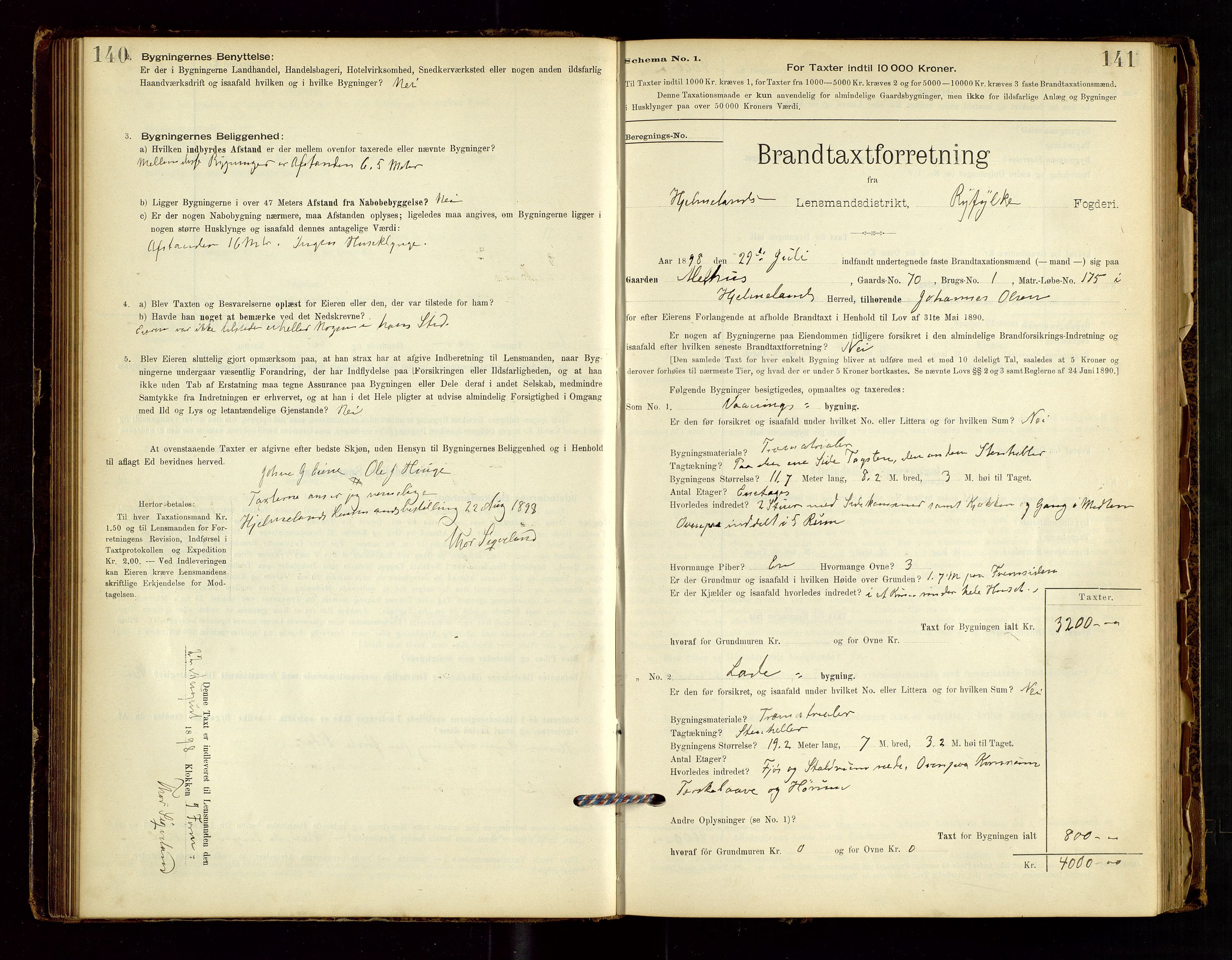 Hjelmeland lensmannskontor, AV/SAST-A-100439/Gob/L0001: "Brandtaxationsprotokol", 1895-1932, p. 140-141