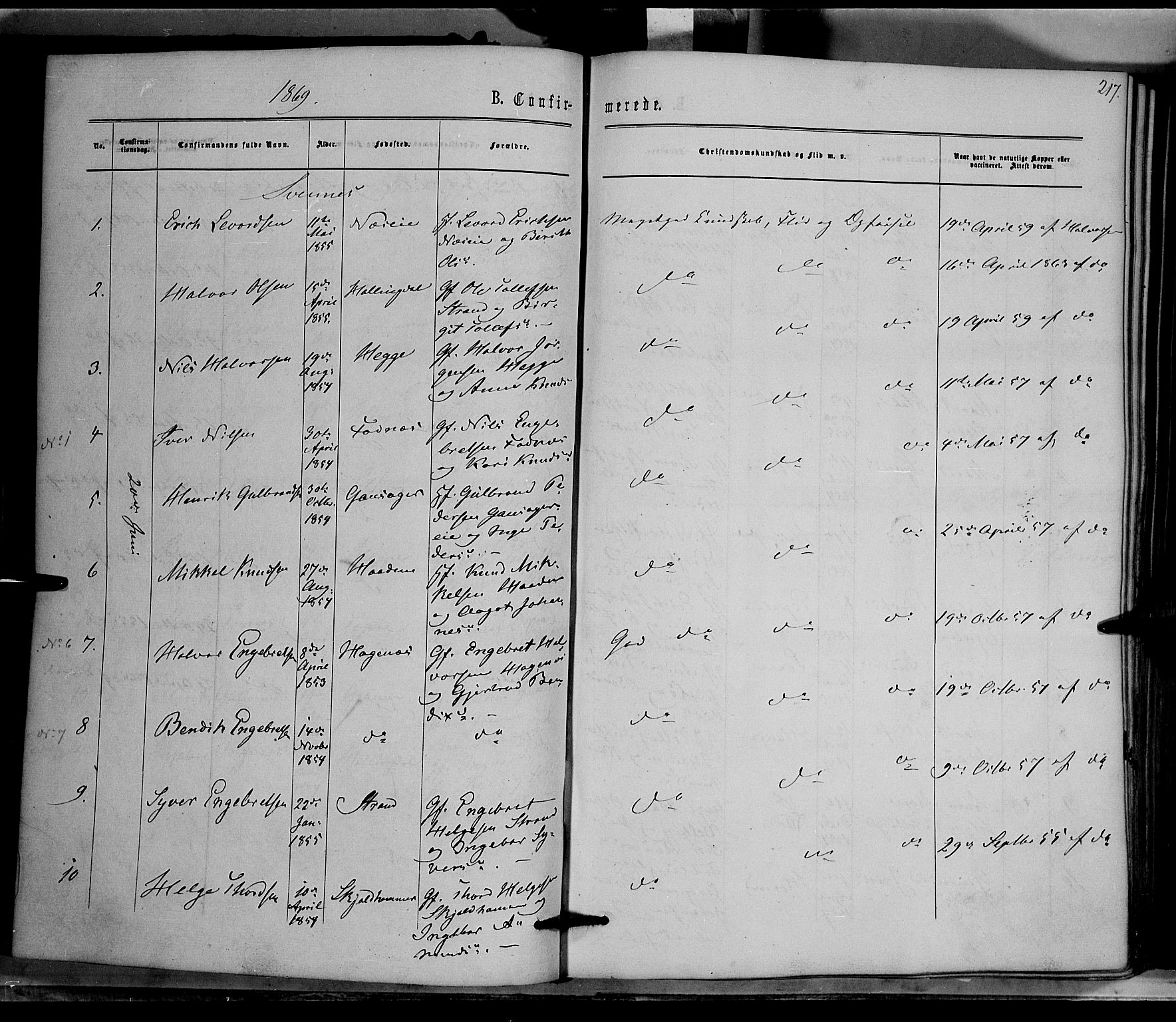 Nord-Aurdal prestekontor, SAH/PREST-132/H/Ha/Haa/L0008: Parish register (official) no. 8, 1863-1875, p. 217