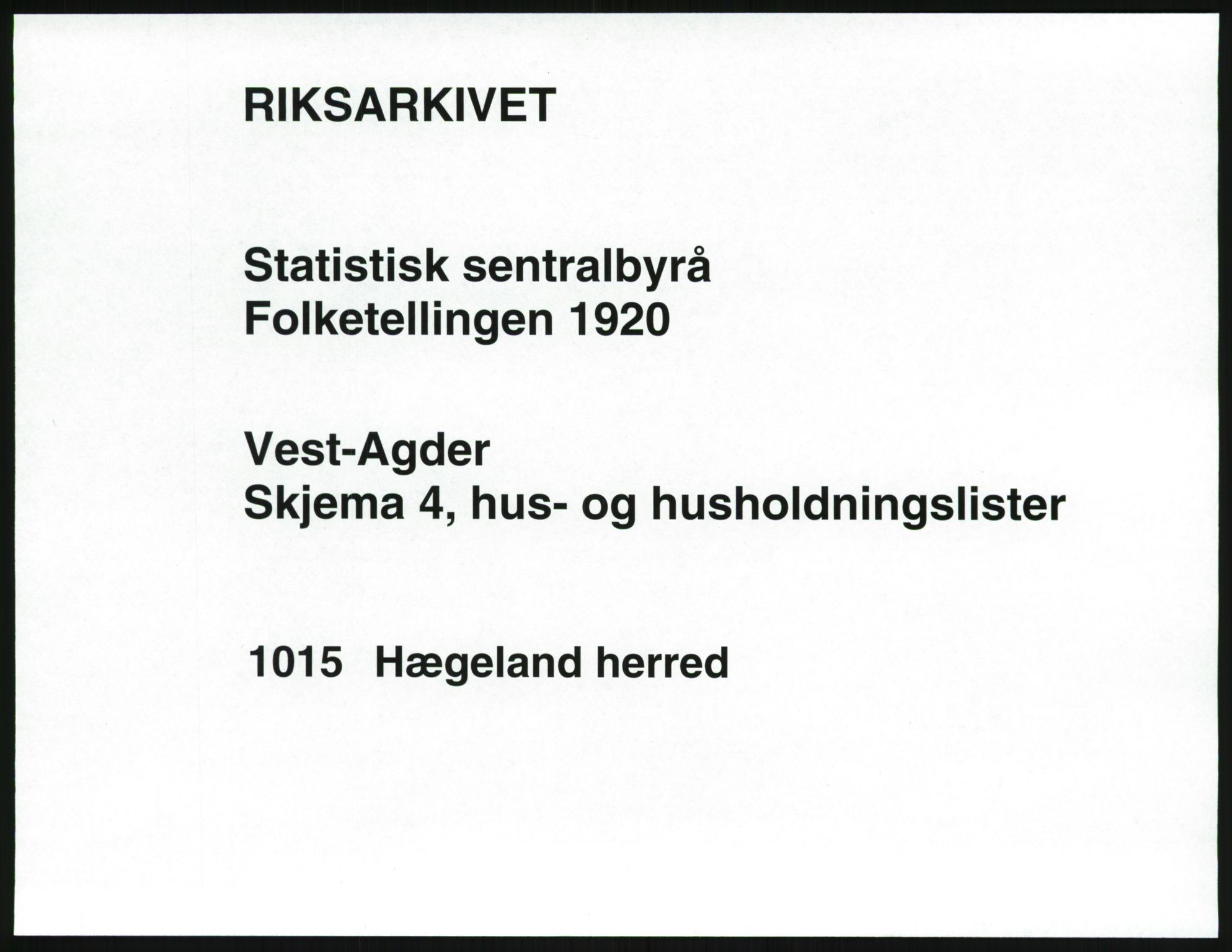 SAK, 1920 census for Hægeland, 1920, p. 27