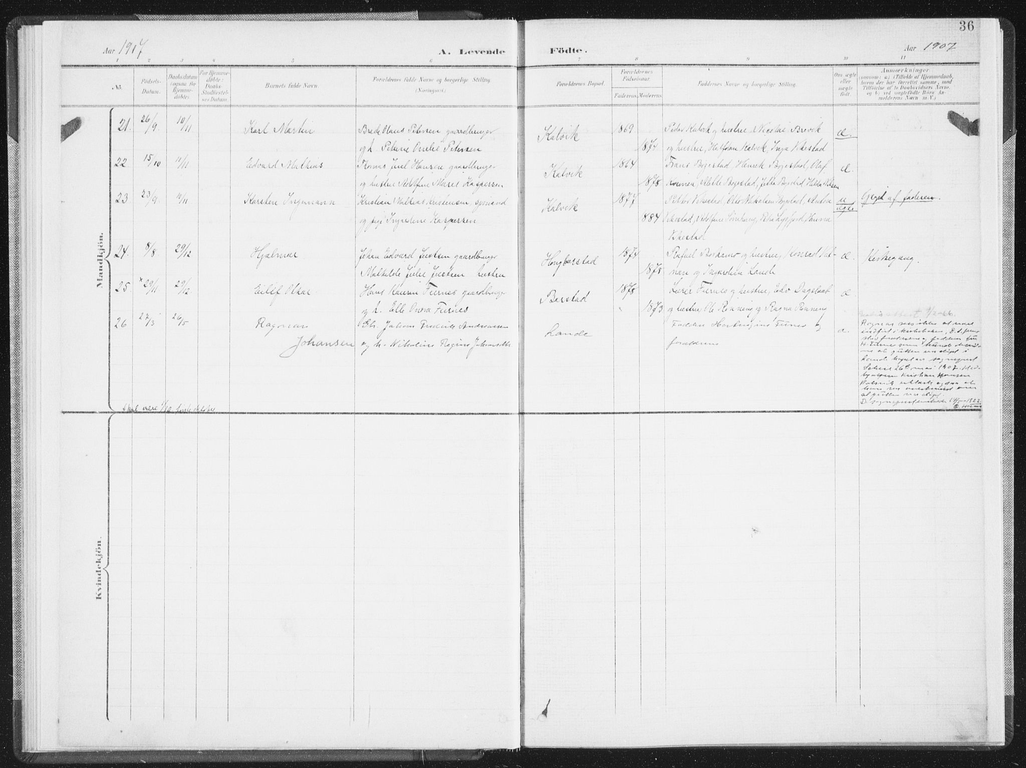 Ministerialprotokoller, klokkerbøker og fødselsregistre - Nordland, AV/SAT-A-1459/810/L0153: Parish register (official) no. 810A12, 1899-1914, p. 36