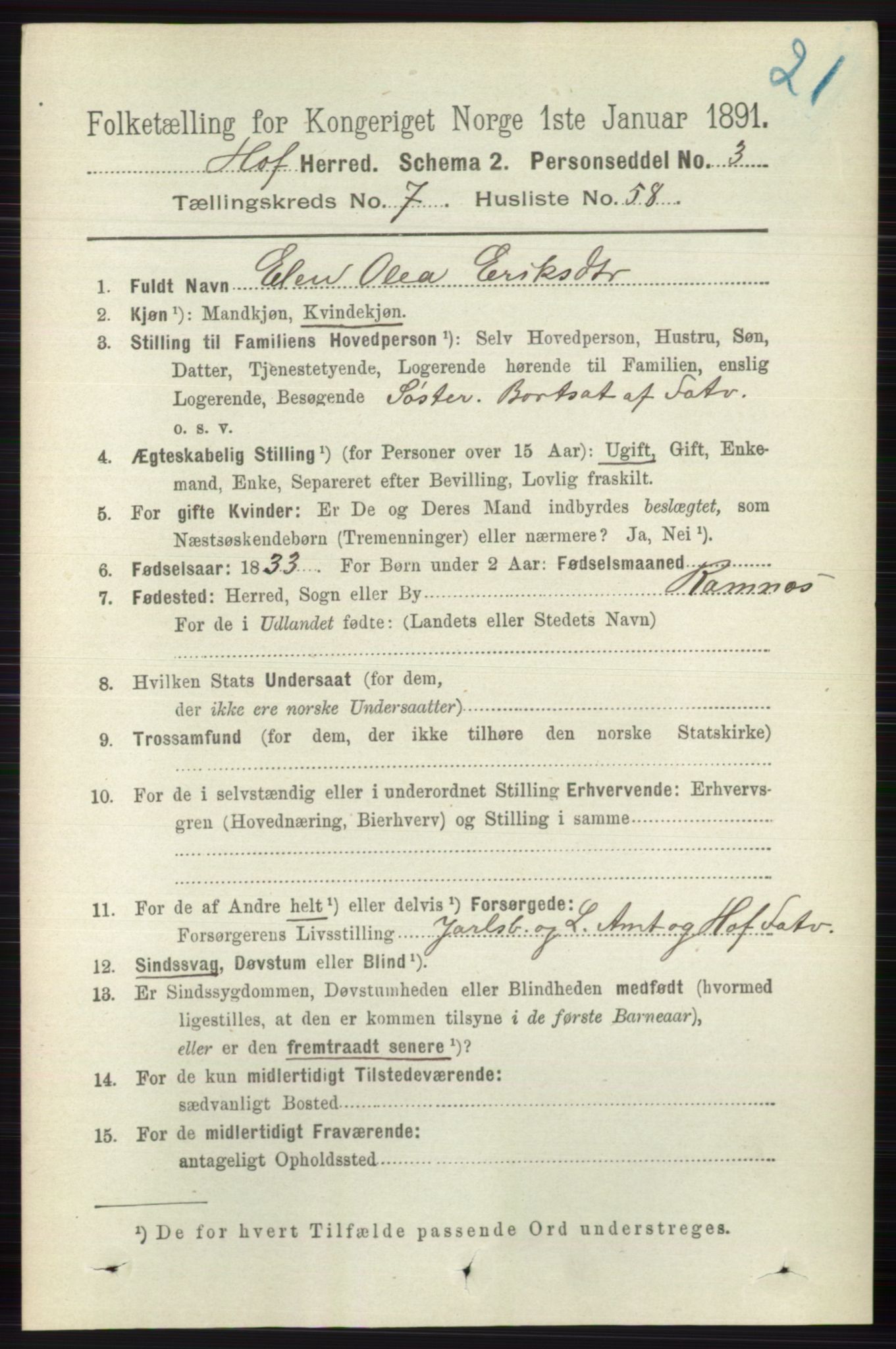 RA, 1891 census for 0714 Hof, 1891, p. 2740