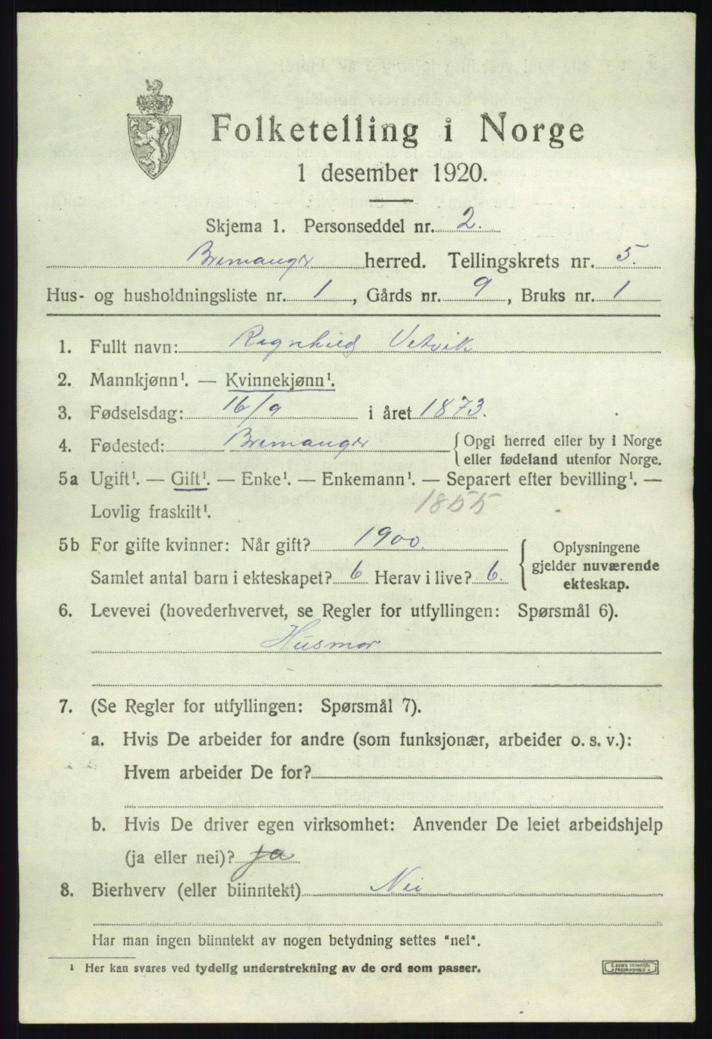 SAB, 1920 census for Bremanger, 1920, p. 3528