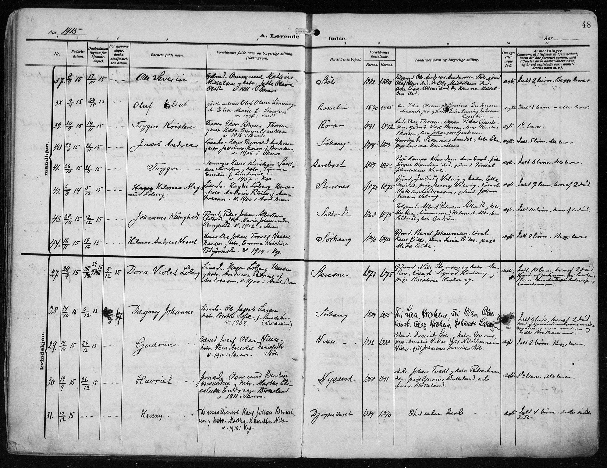 Haugesund sokneprestkontor, AV/SAST-A -101863/H/Ha/Haa/L0010: Parish register (official) no. A 10, 1909-1935, p. 48