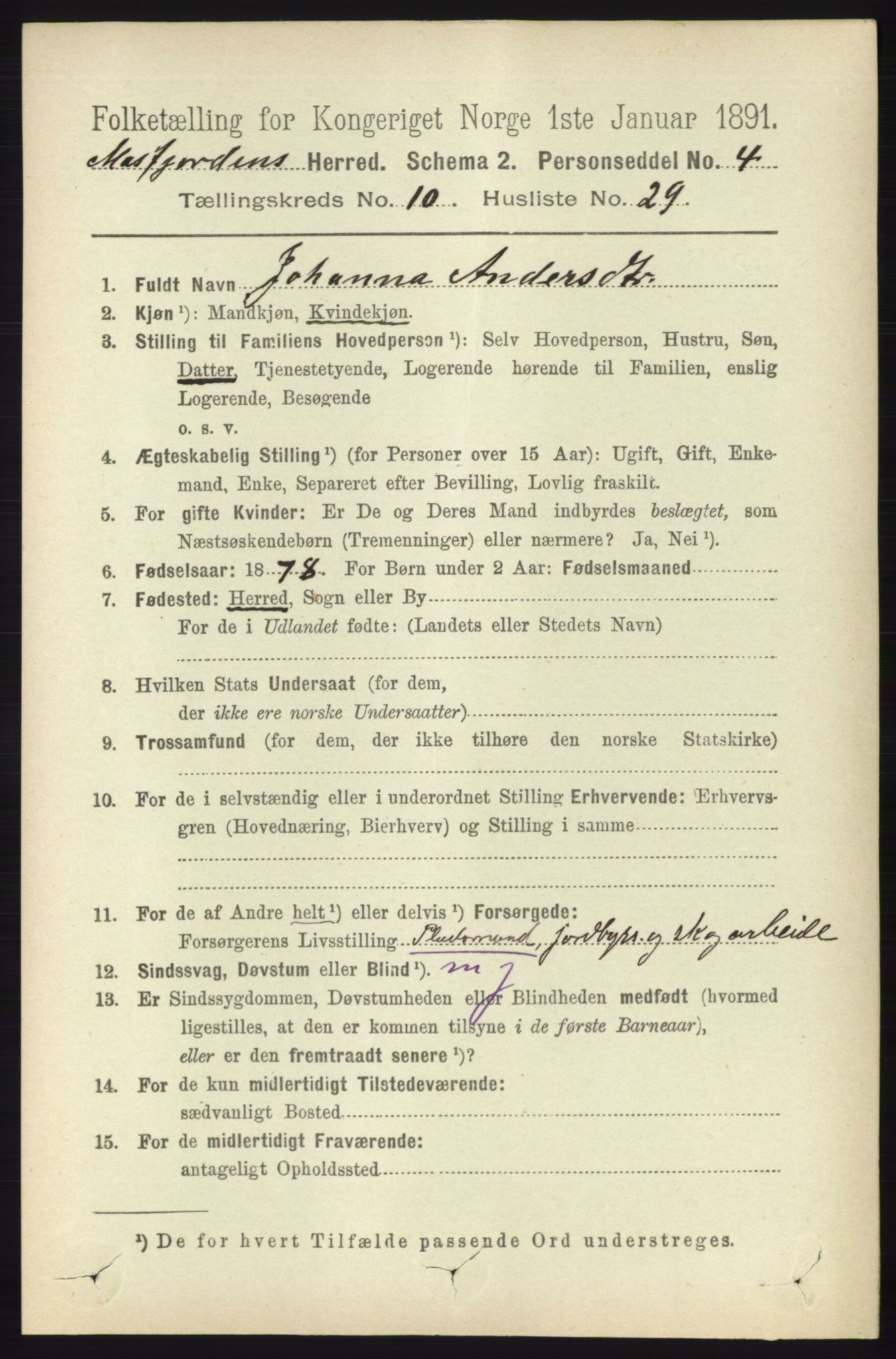 RA, 1891 census for 1266 Masfjorden, 1891, p. 2236