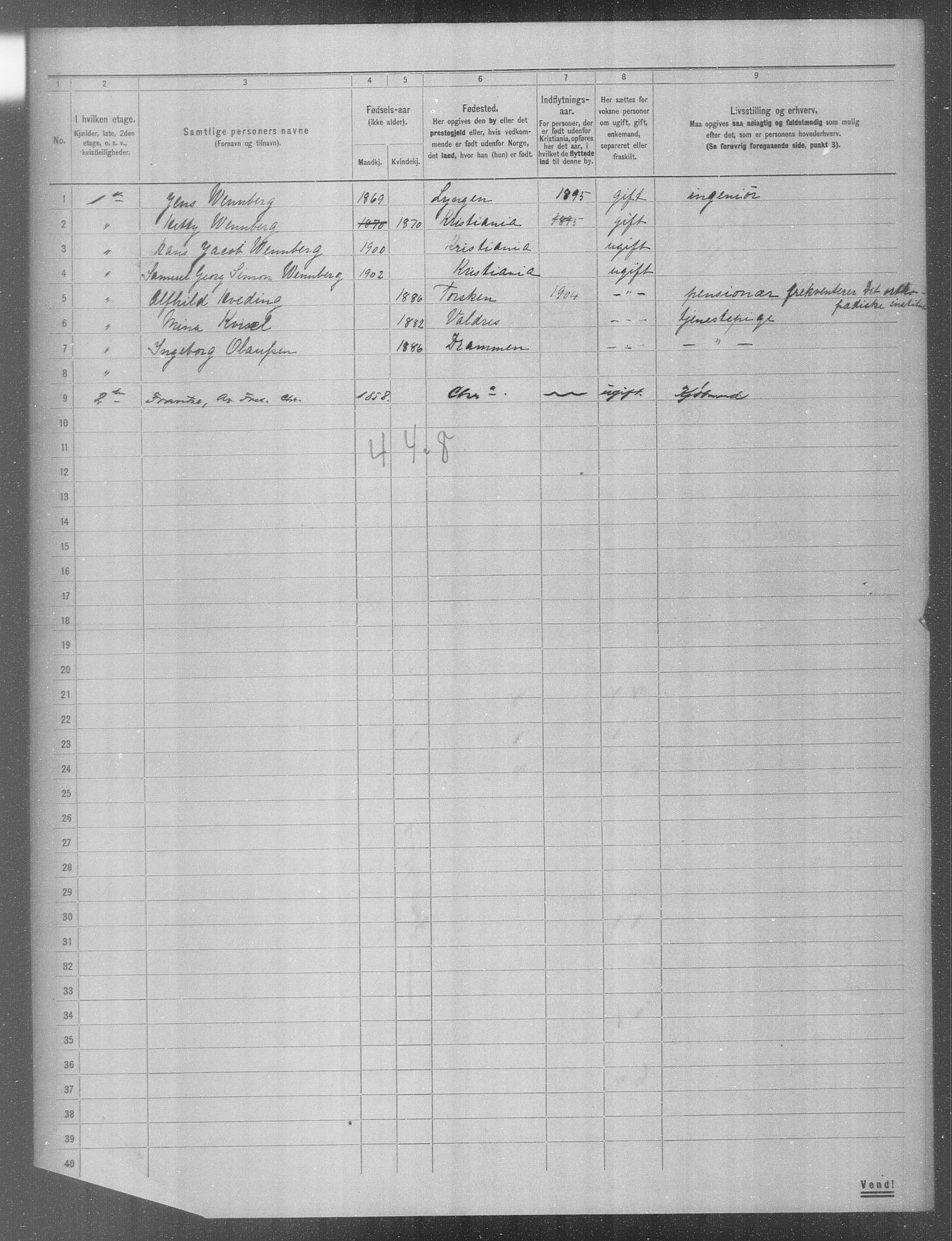 OBA, Municipal Census 1904 for Kristiania, 1904, p. 3463