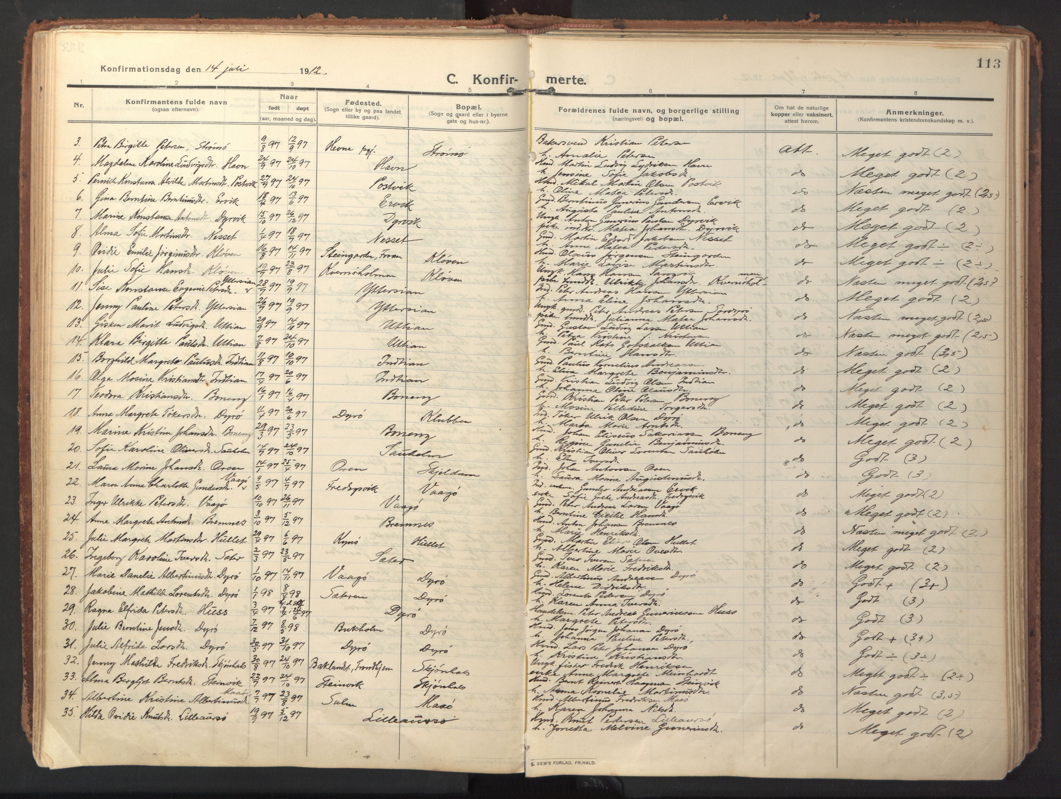 Ministerialprotokoller, klokkerbøker og fødselsregistre - Sør-Trøndelag, SAT/A-1456/640/L0581: Parish register (official) no. 640A06, 1910-1924, p. 113