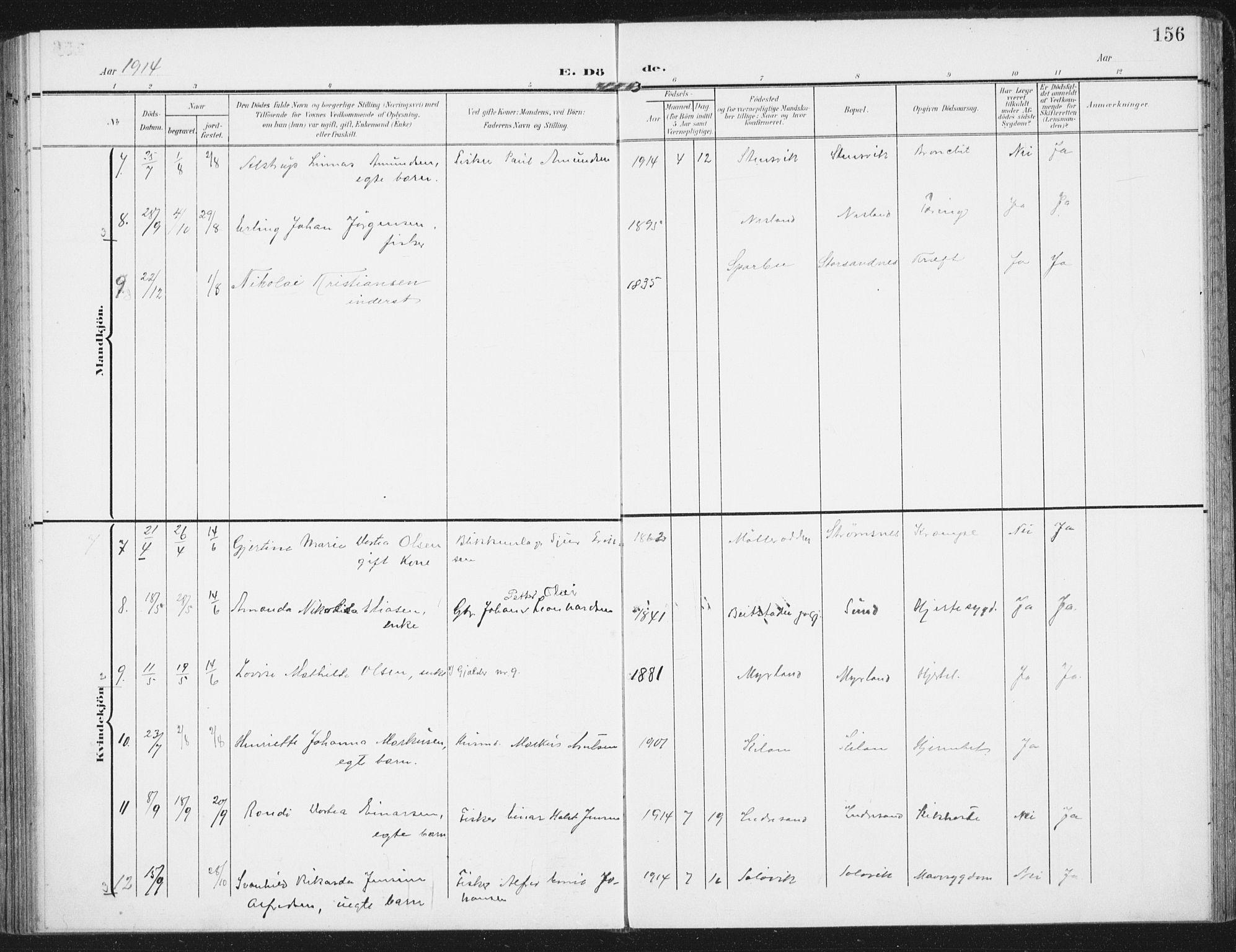 Ministerialprotokoller, klokkerbøker og fødselsregistre - Nordland, SAT/A-1459/885/L1206: Parish register (official) no. 885A07, 1905-1915, p. 156