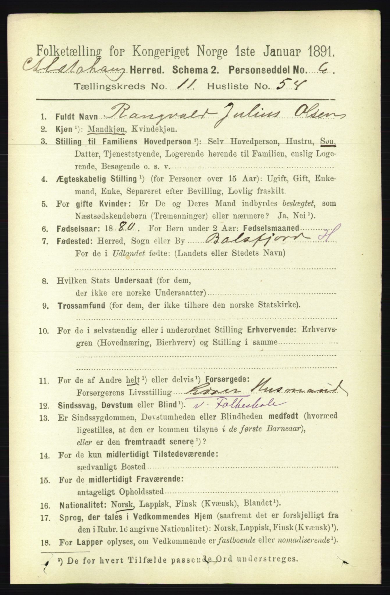 RA, 1891 census for 1820 Alstahaug, 1891, p. 4216