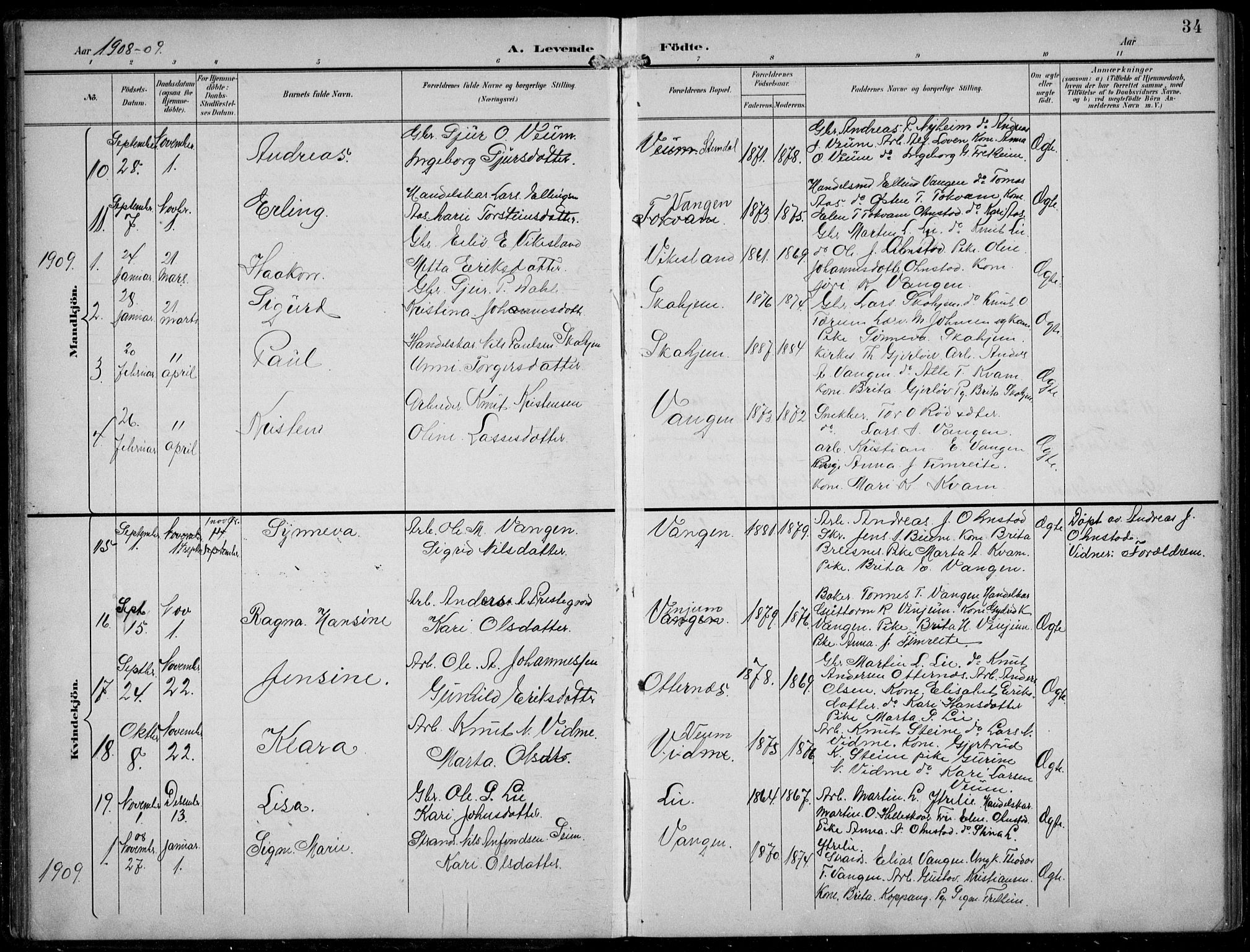 Aurland sokneprestembete, AV/SAB-A-99937/H/Hb/Hba/L0003: Parish register (copy) no. A 3, 1896-1939, p. 34