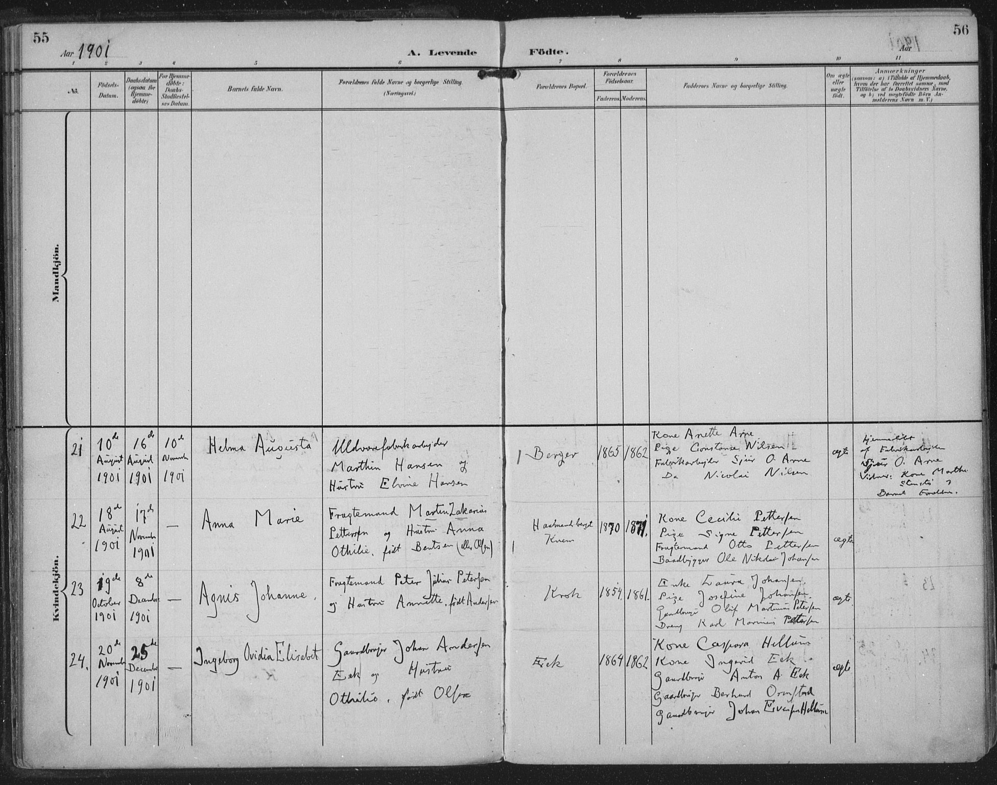 Strømm kirkebøker, SAKO/A-322/F/Fa/L0005: Parish register (official) no. I 5, 1898-1919, p. 55-56