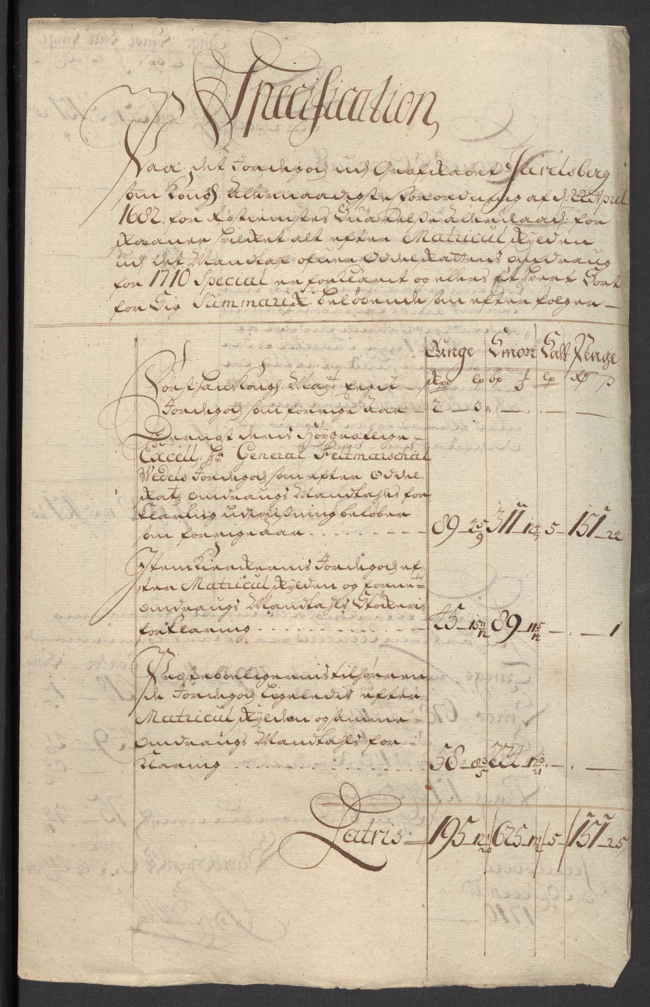 Rentekammeret inntil 1814, Reviderte regnskaper, Fogderegnskap, RA/EA-4092/R32/L1875: Fogderegnskap Jarlsberg grevskap, 1710, p. 156