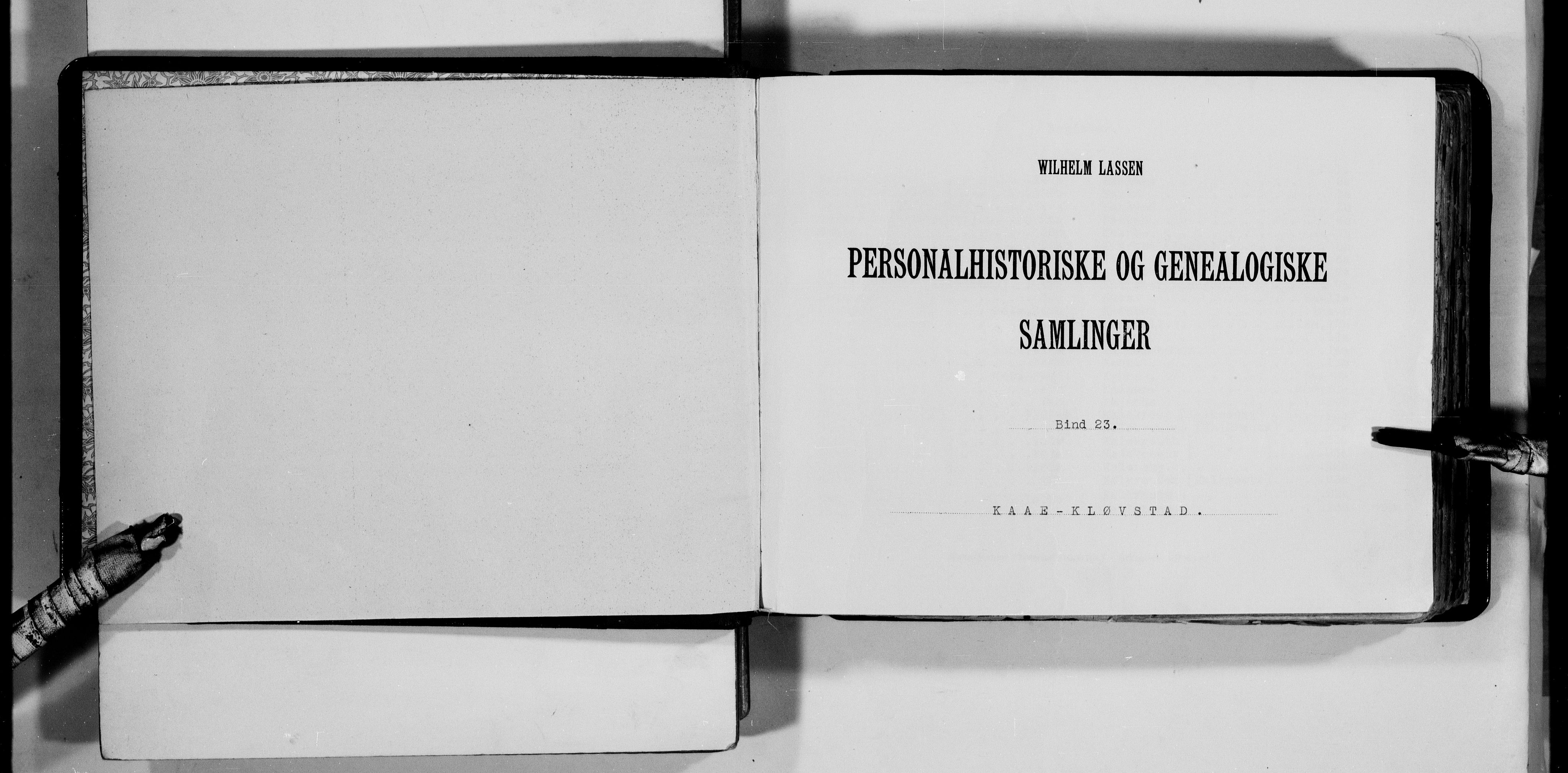 Lassens samlinger, AV/RA-PA-0051/F/Fa/L0023: Personalhistoriske og genealogiske opptegnelser: Kaae - Kløvstad, 1500-1907