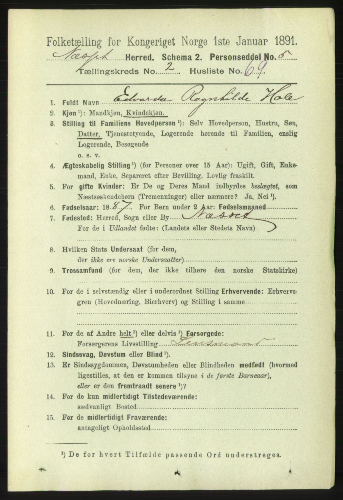 RA, 1891 census for 1543 Nesset, 1891, p. 1028