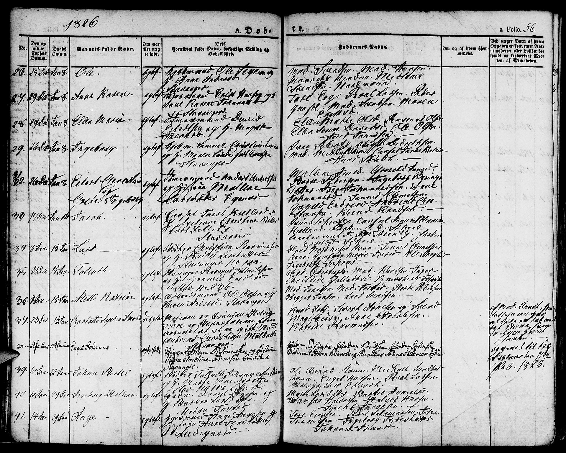 Domkirken sokneprestkontor, SAST/A-101812/001/30/30BA/L0009: Parish register (official) no. A 9, 1821-1832, p. 56