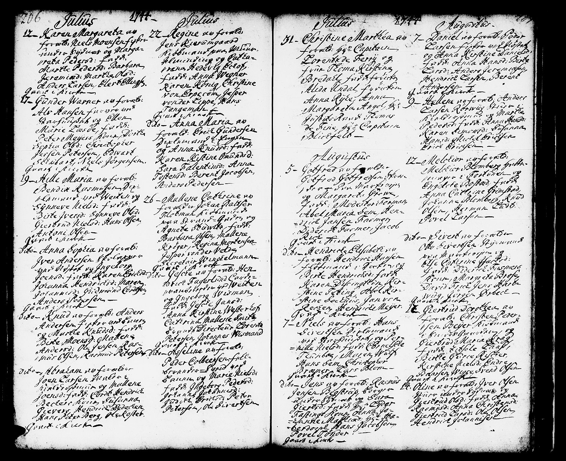 Domkirken sokneprestembete, AV/SAB-A-74801/H/Haa/L0002: Parish register (official) no. A 2, 1733-1750, p. 206-207