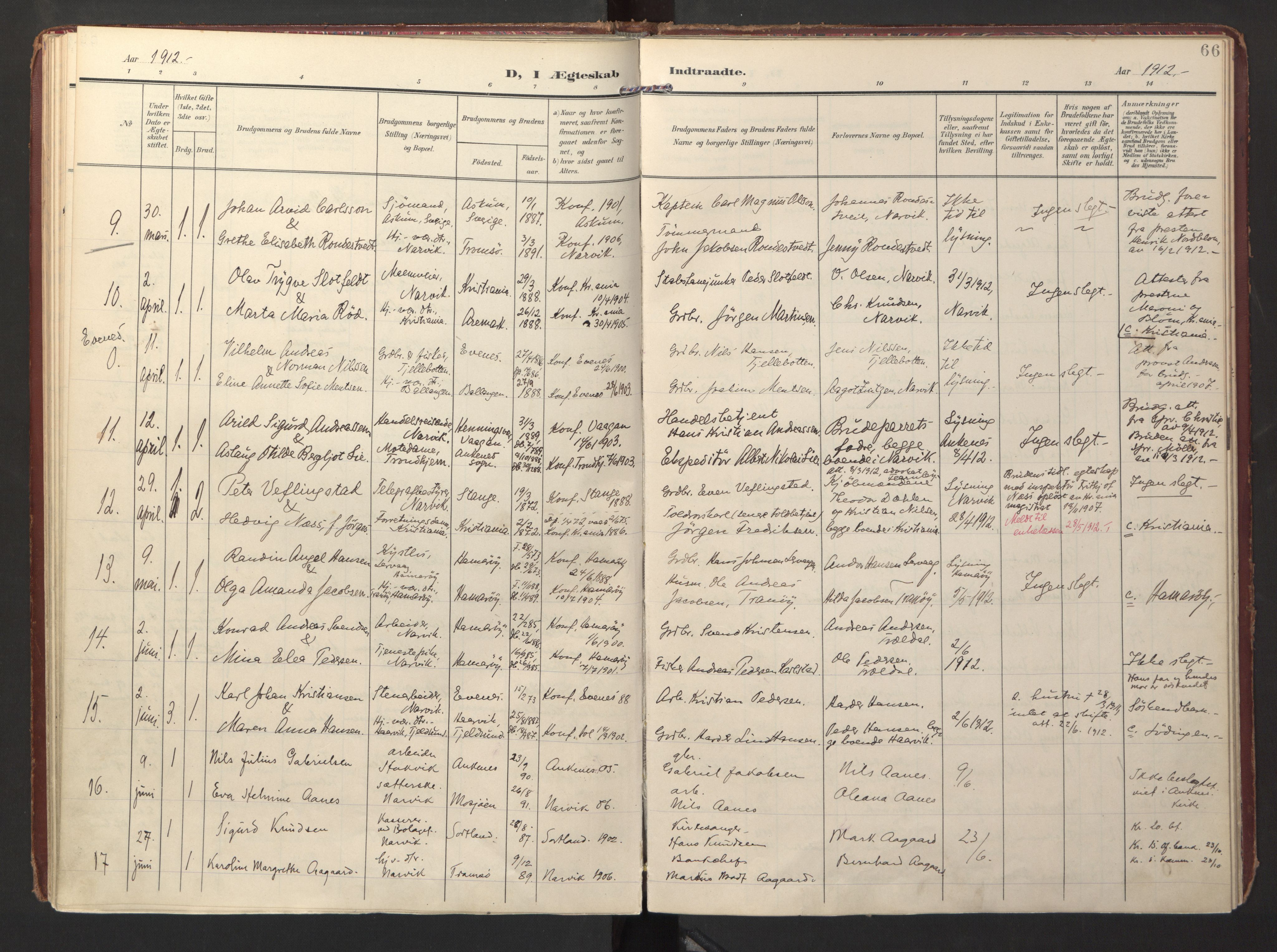 Ministerialprotokoller, klokkerbøker og fødselsregistre - Nordland, AV/SAT-A-1459/871/L0999: Parish register (official) no. 871A15, 1902-1917, p. 66