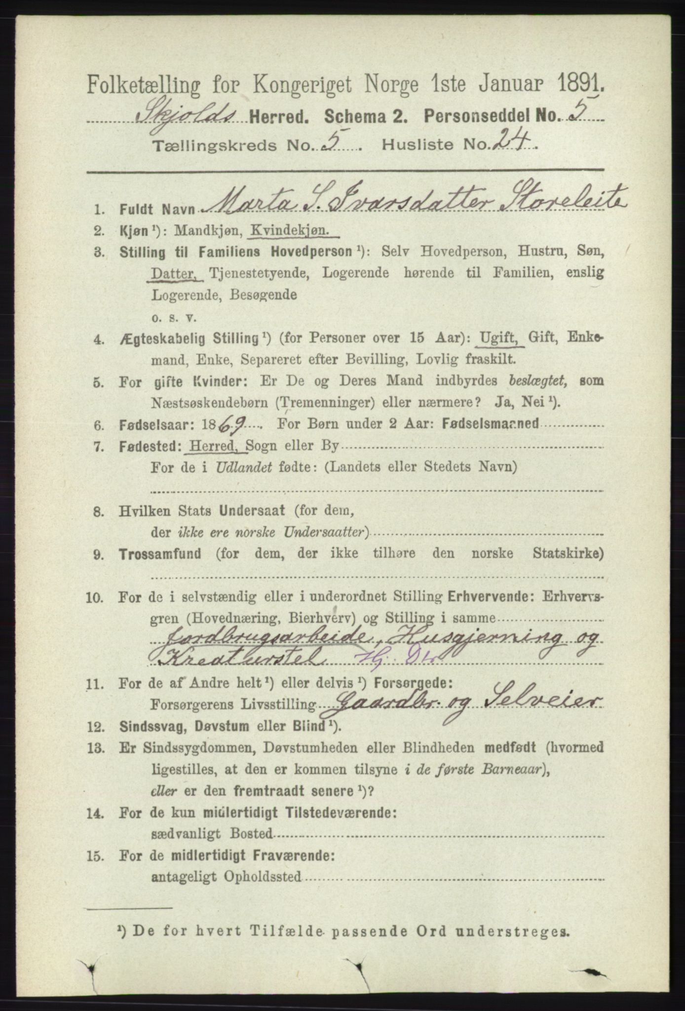 RA, 1891 census for 1154 Skjold, 1891, p. 863