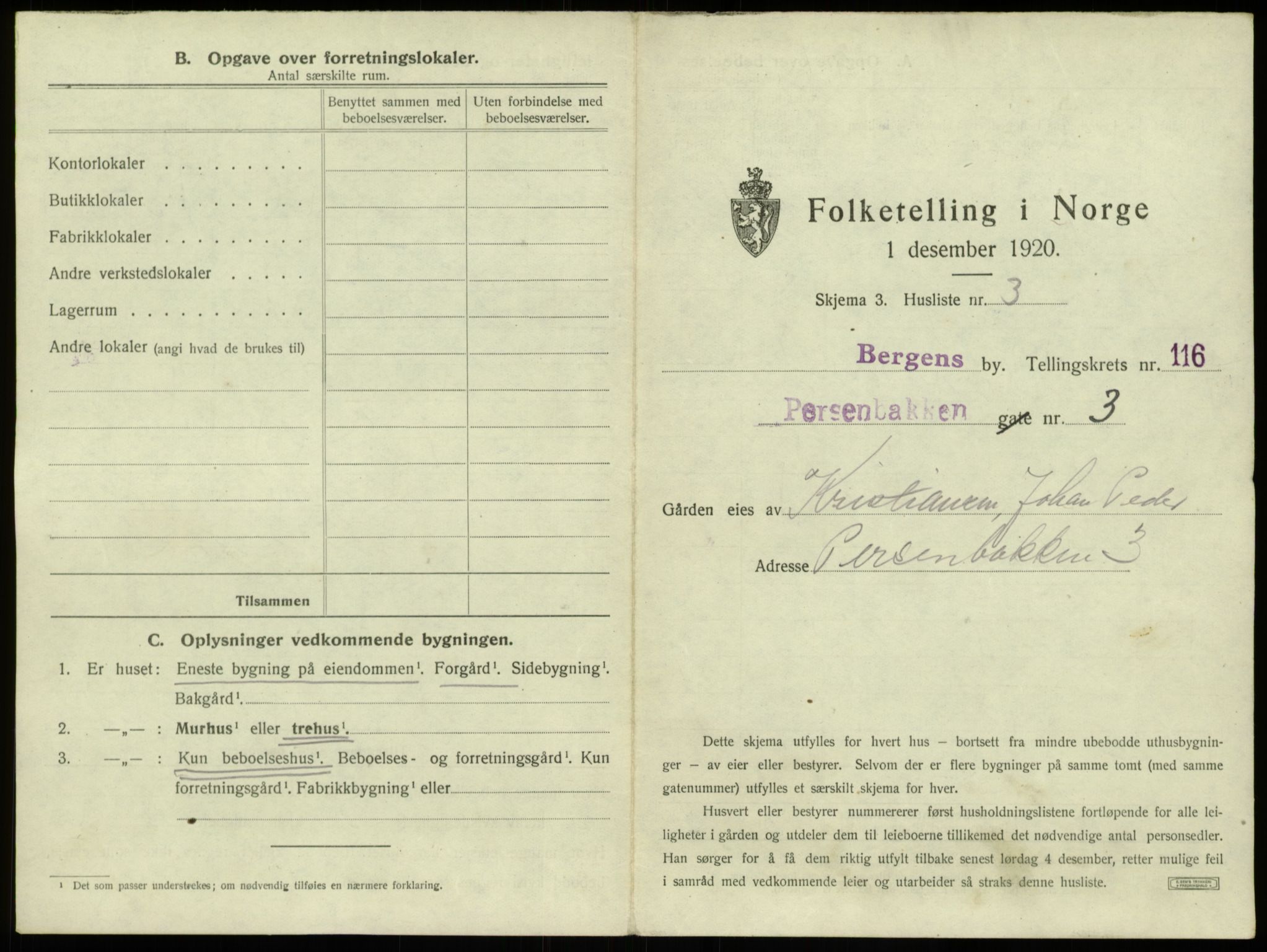 SAB, 1920 census for Bergen, 1920, p. 10409