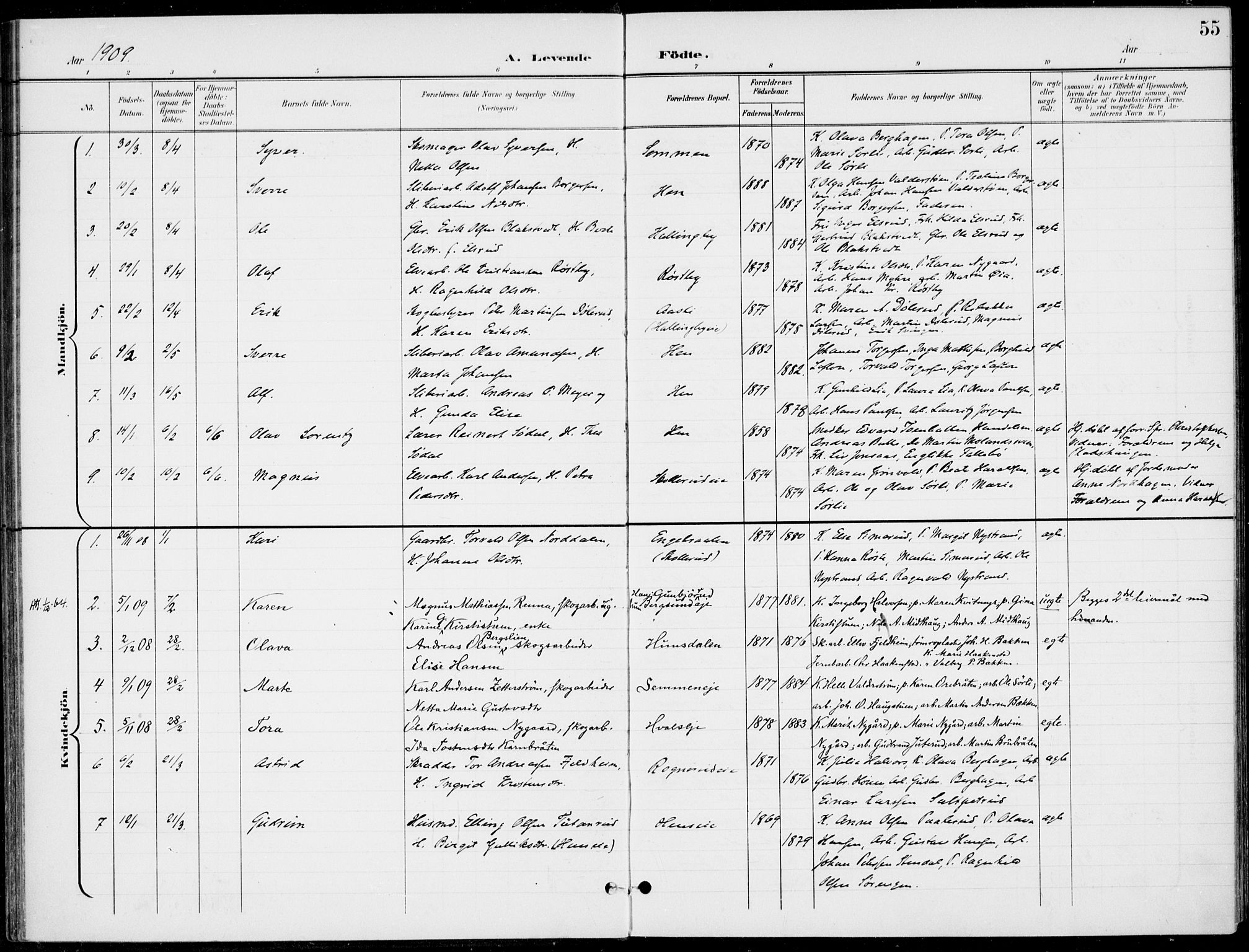 Ådal kirkebøker, AV/SAKO-A-248/F/Fb/L0002: Parish register (official) no. II 2, 1898-1917, p. 55