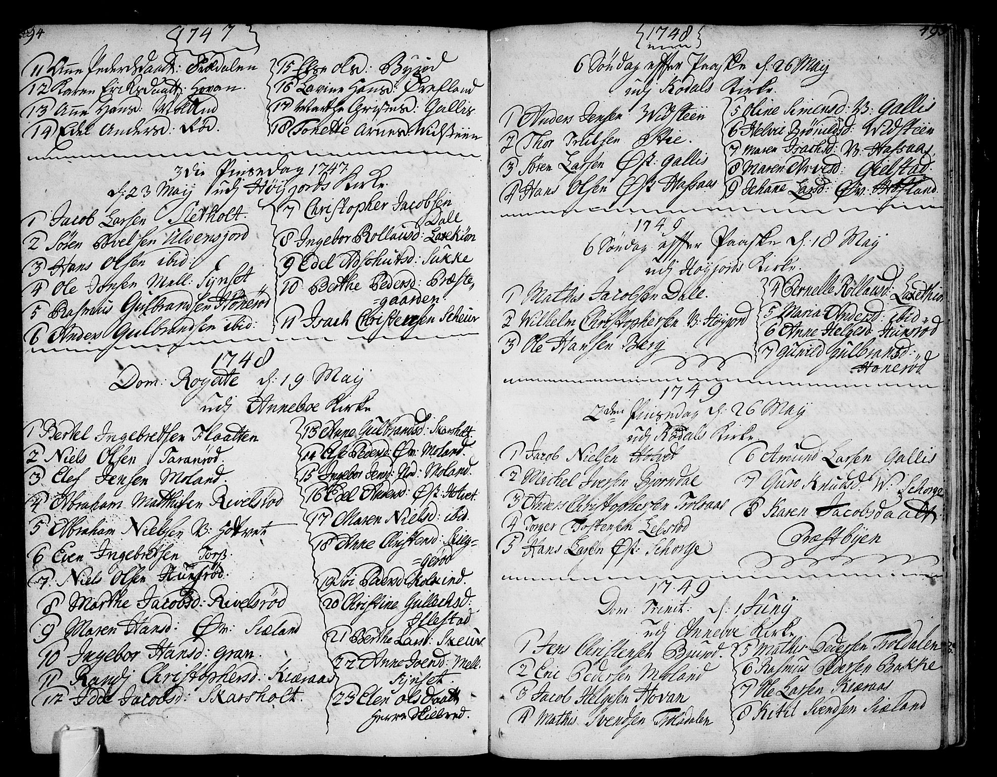 Andebu kirkebøker, AV/SAKO-A-336/F/Fa/L0002: Parish register (official) no. 2, 1733-1802, p. 494-495