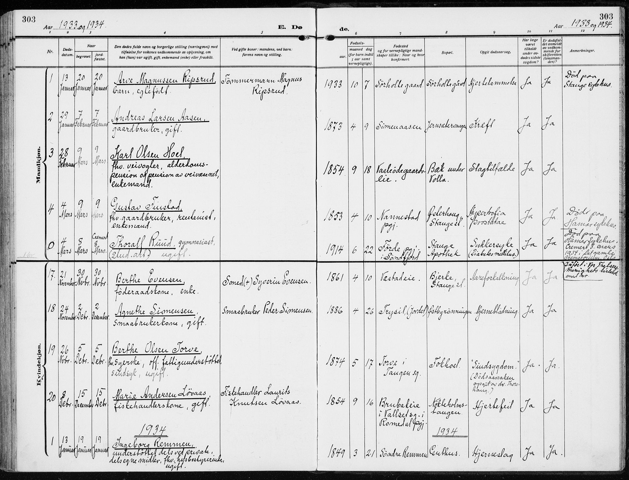 Stange prestekontor, SAH/PREST-002/K/L0026: Parish register (official) no. 26, 1923-1937, p. 303